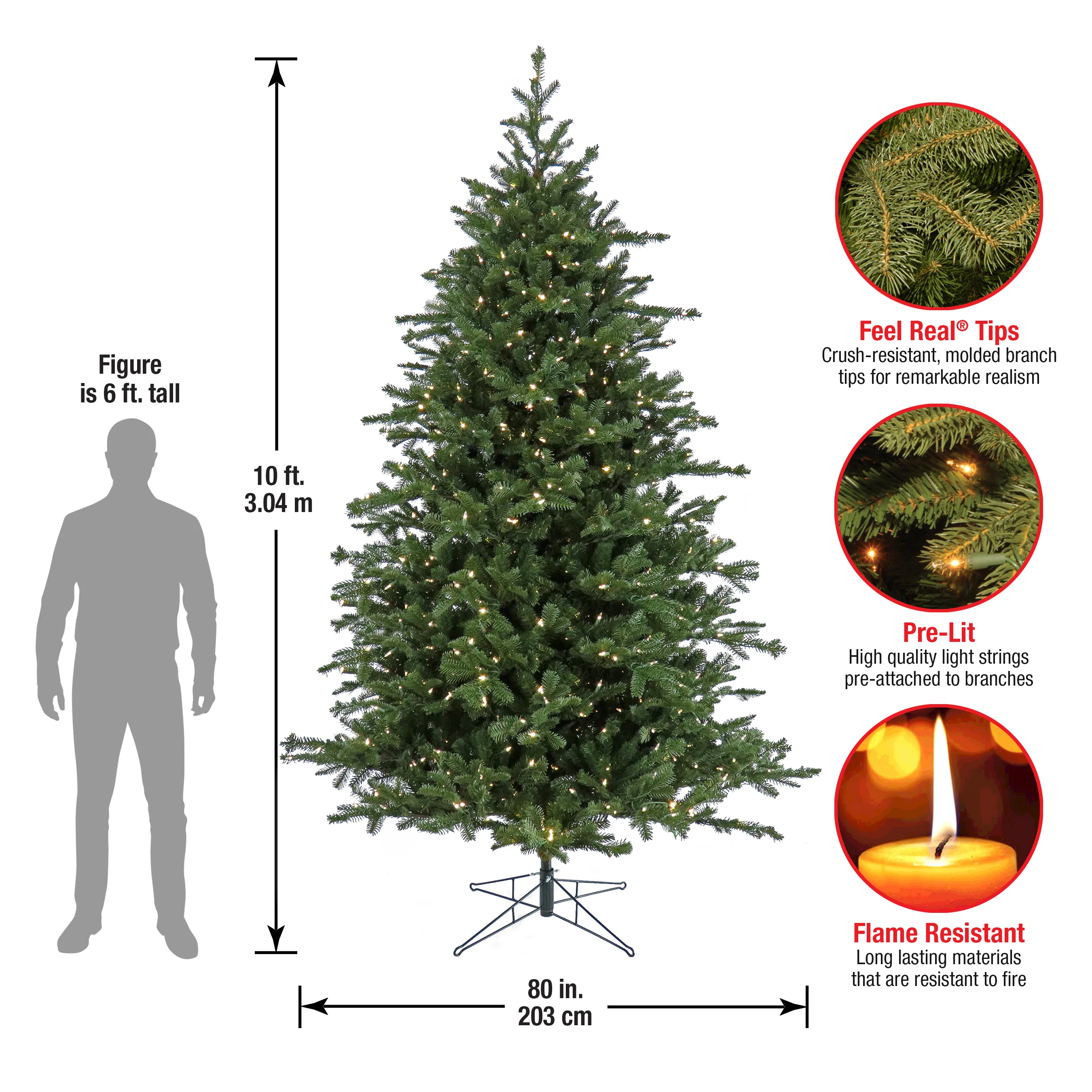 10 ft. Pre-Lit Douglas Fir Hinged Tree with Warm White LED Lights - Image 5