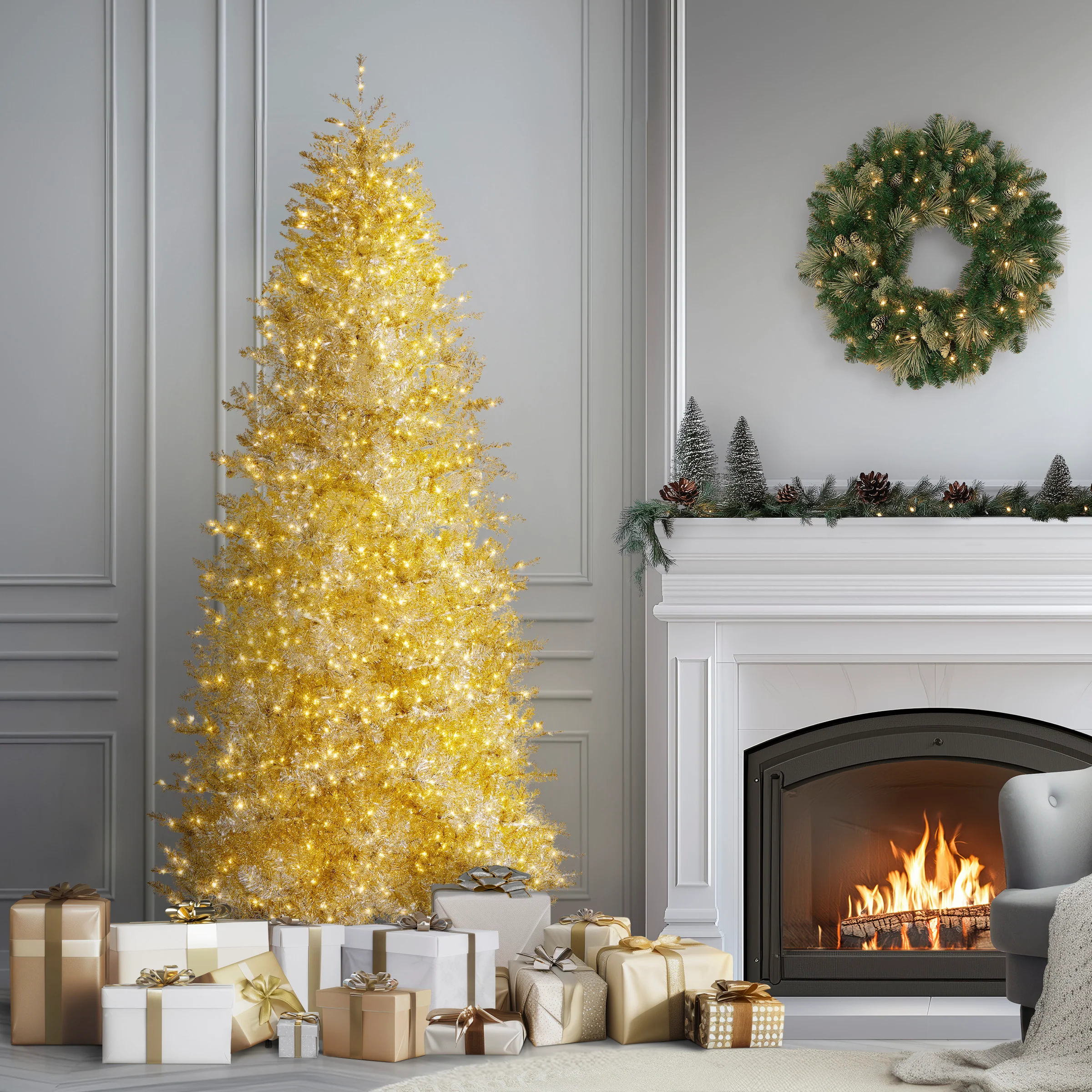 10 ft. Pre-Lit Christmas Platinum Metallic Tree with Warm White LED Infinity Lights - Image 3