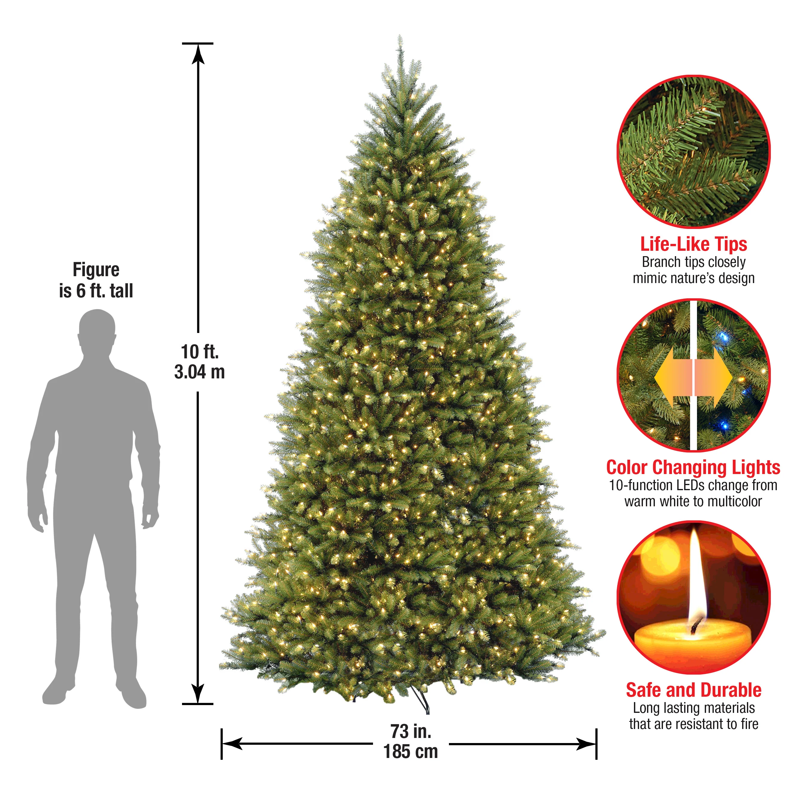 10 ft.Pre-Lit Dunhill Fir Tree with PowerConnect Dual Color LED Lights, Plug-In - Image 10