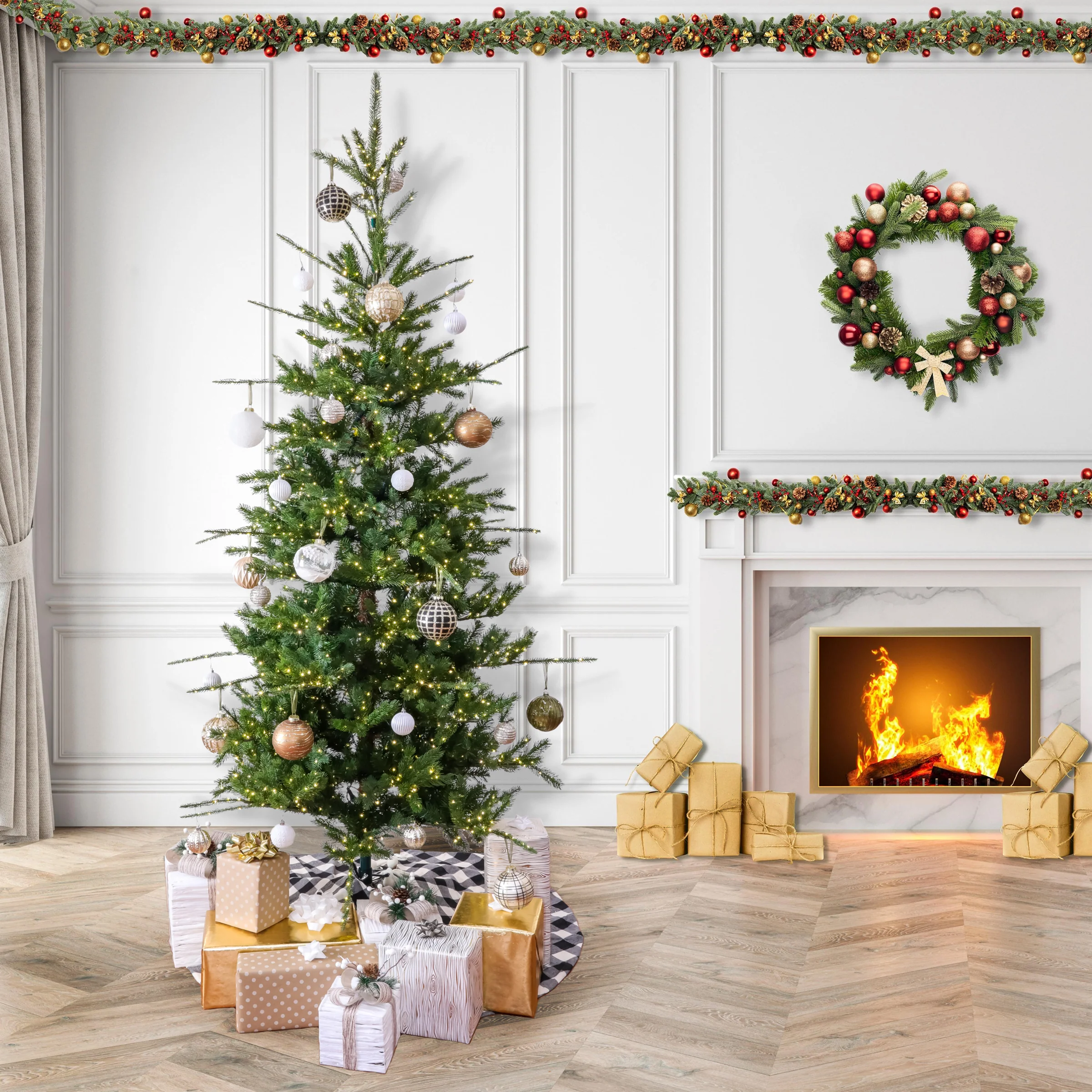 10 ft. Pre-Lit Lark Pine Feel Real Medium Tree with Warm White LED Rice Lights - Image 4