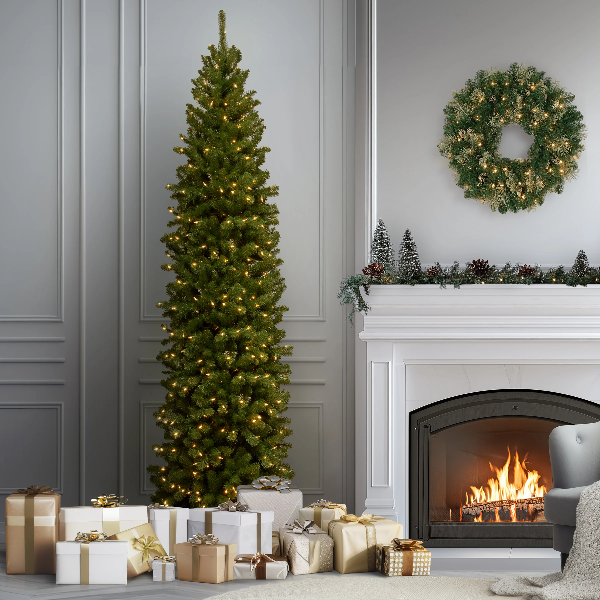 10 ft. Pre-Lit North Valley Spruce Pencil Slim Tree with Clear Lights, Plug-In - Image 2