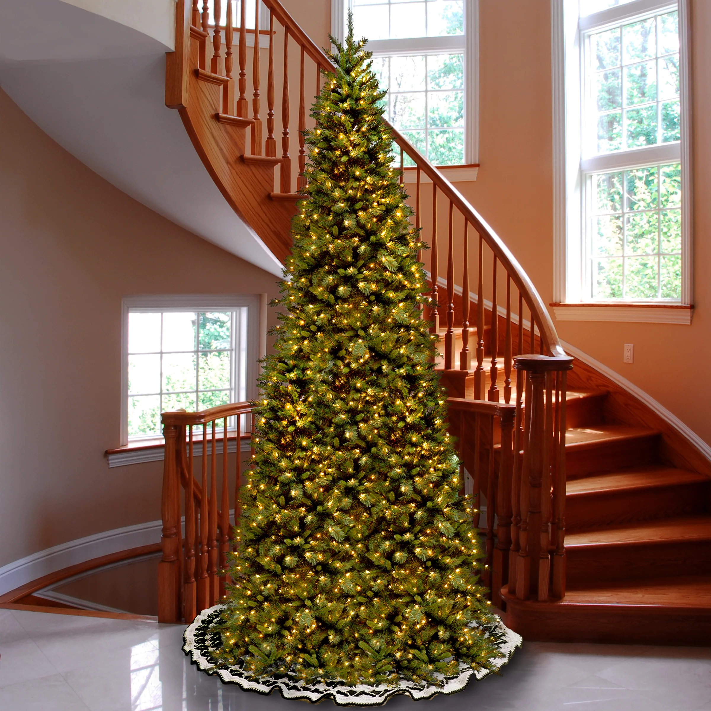 10 ft. Pre-Lit Tiffany Fir Slim Tree with Clear Lights, Plug-In - Image 3