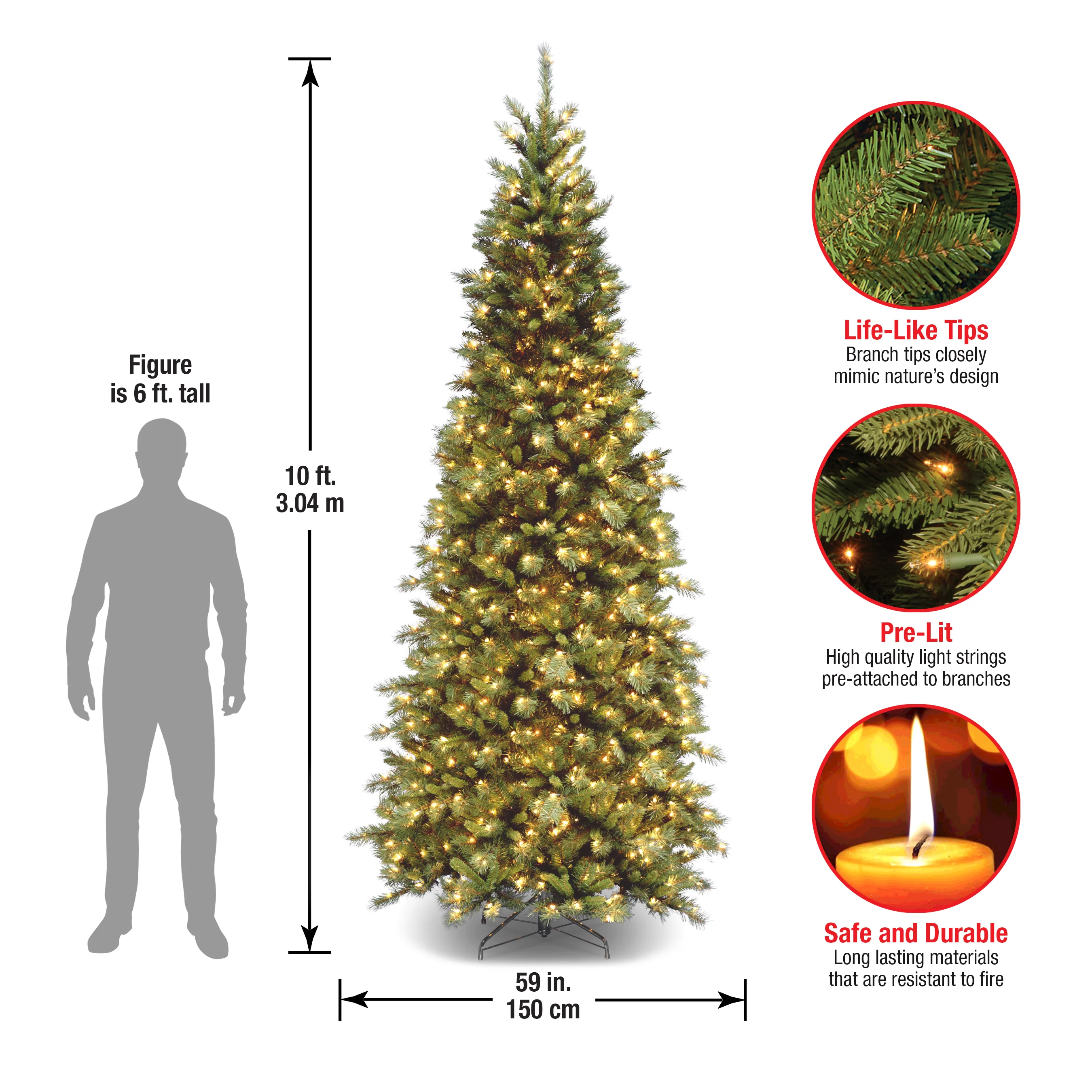 10 ft. Pre-Lit Tiffany Fir Slim Tree with Clear Lights, Plug-In - Image 6