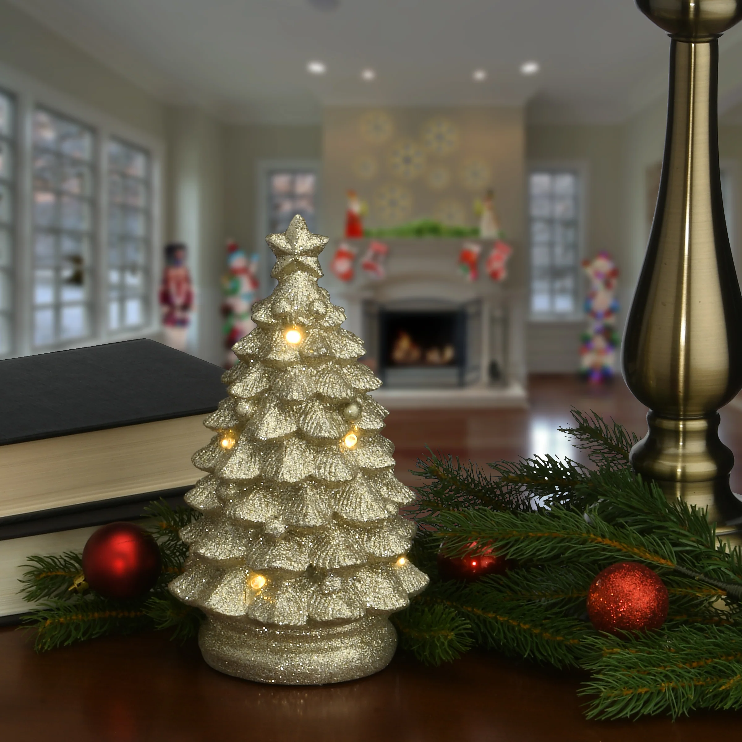 10 in. Lighted Gold Christmas Tree Décor - Image 2