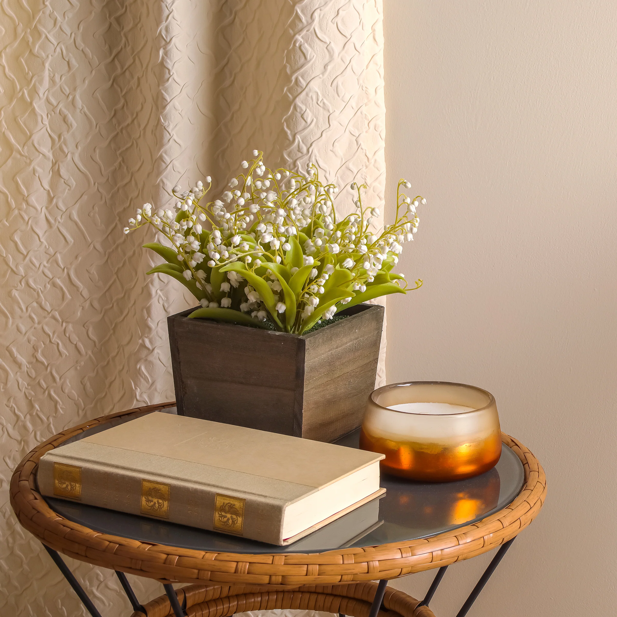 10 in. Spring White Lily-of-the-Valley Flowers in Wood Box - Image 2