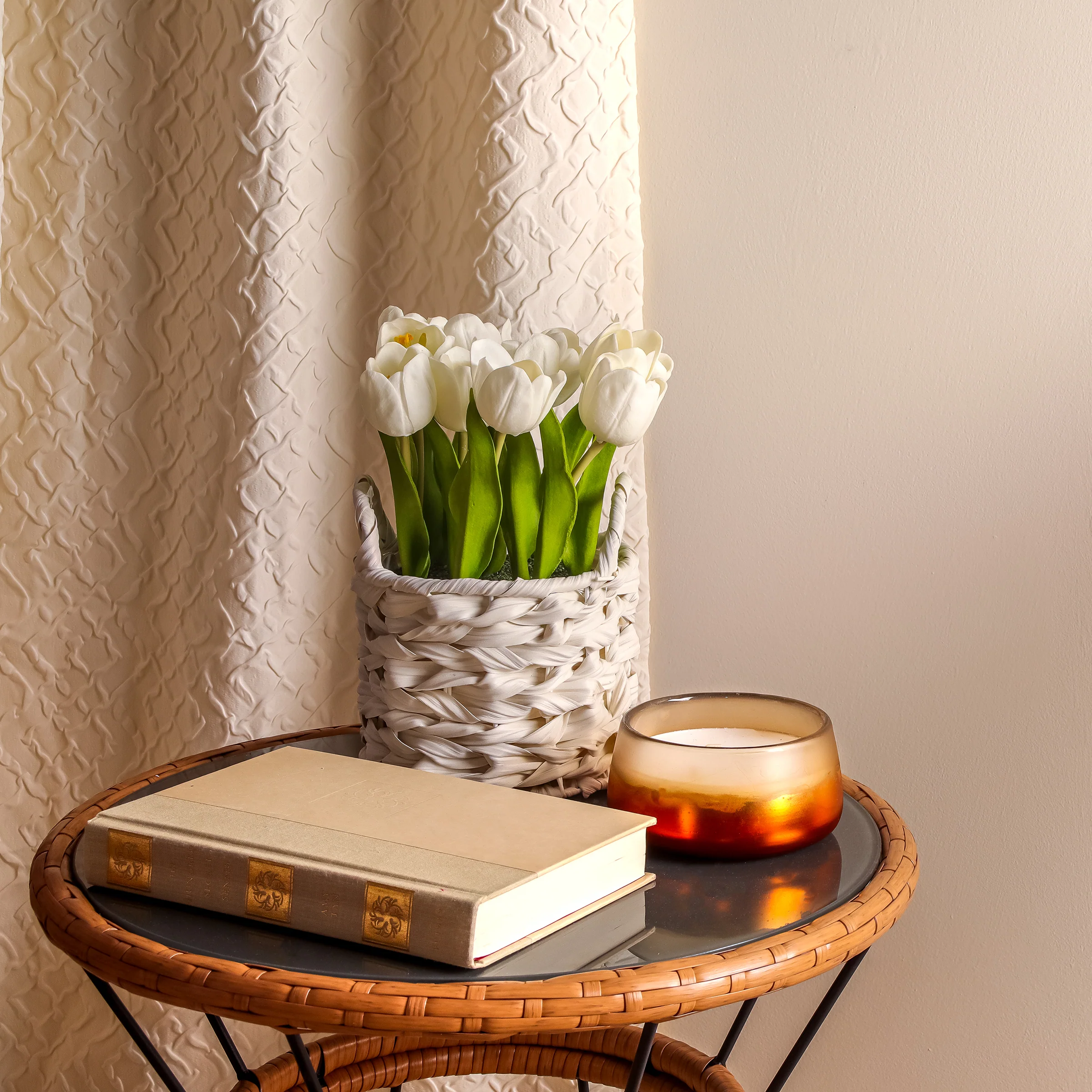 10 in. Spring White Tulip Bouquet in White Basket - Image 2