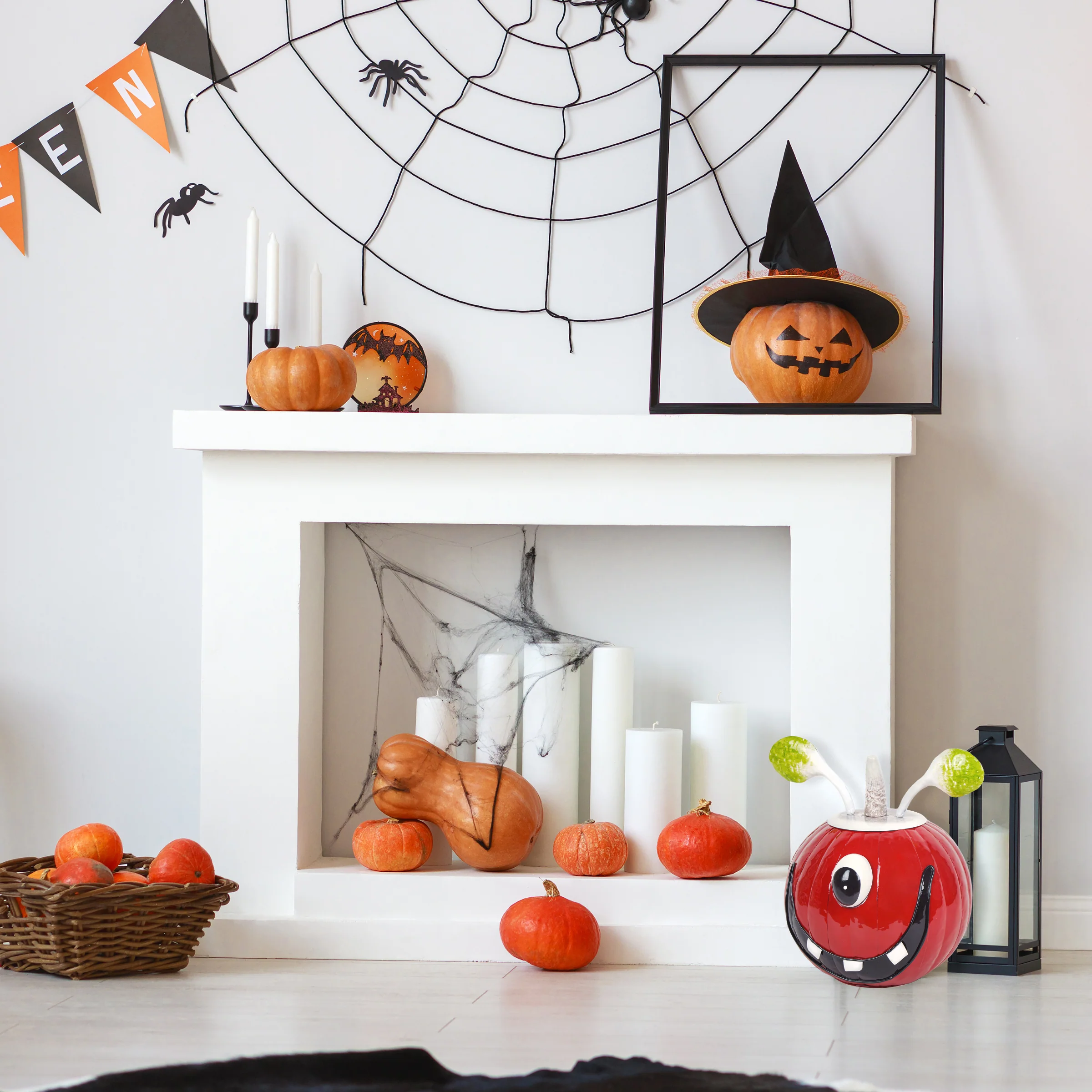 11 in. Halloween Single Eye Metal Pumpkin Decoration - Image 2