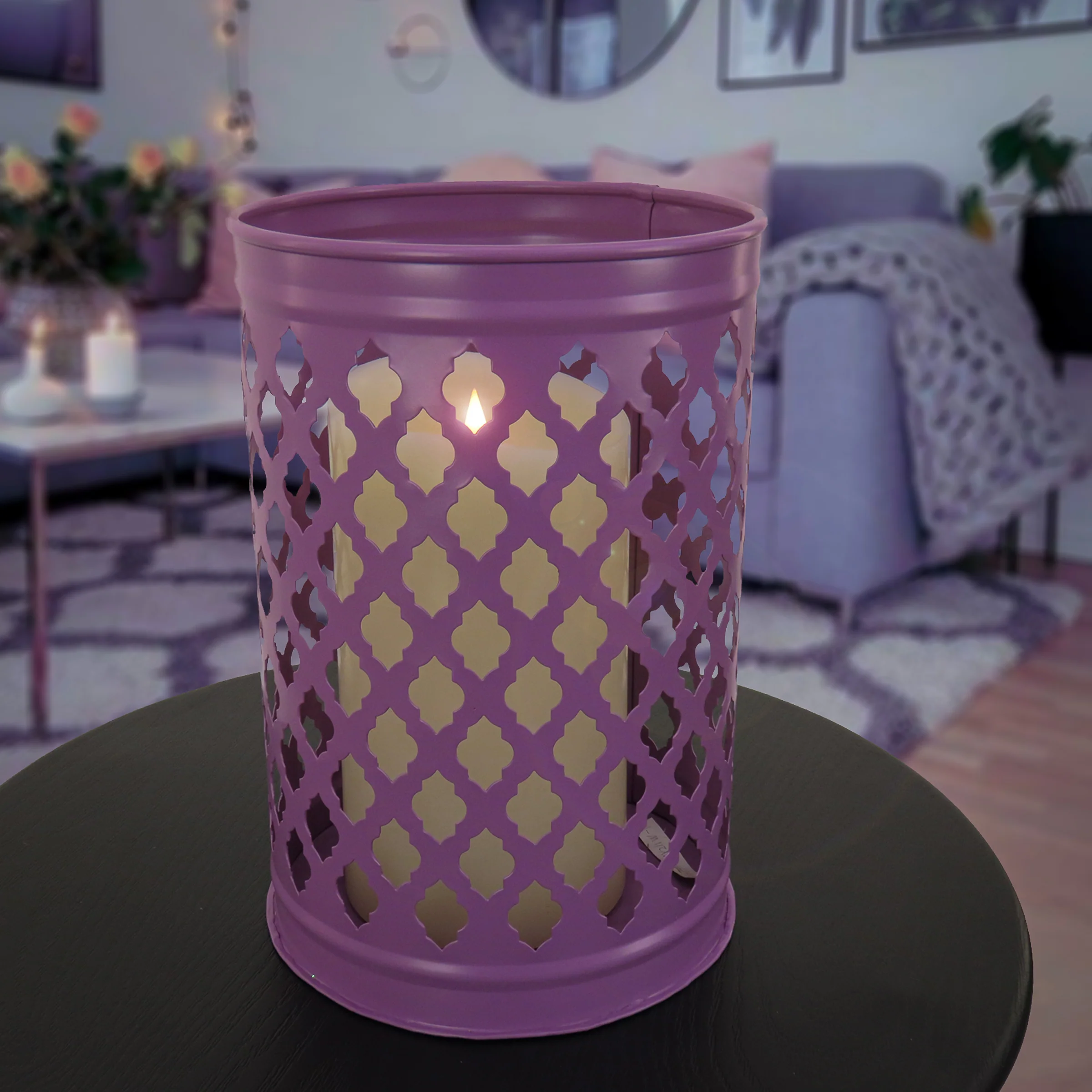 12 in. Modern Design and Finish Dusty Lavender Outdoor Lantern Candleholder - Image 2