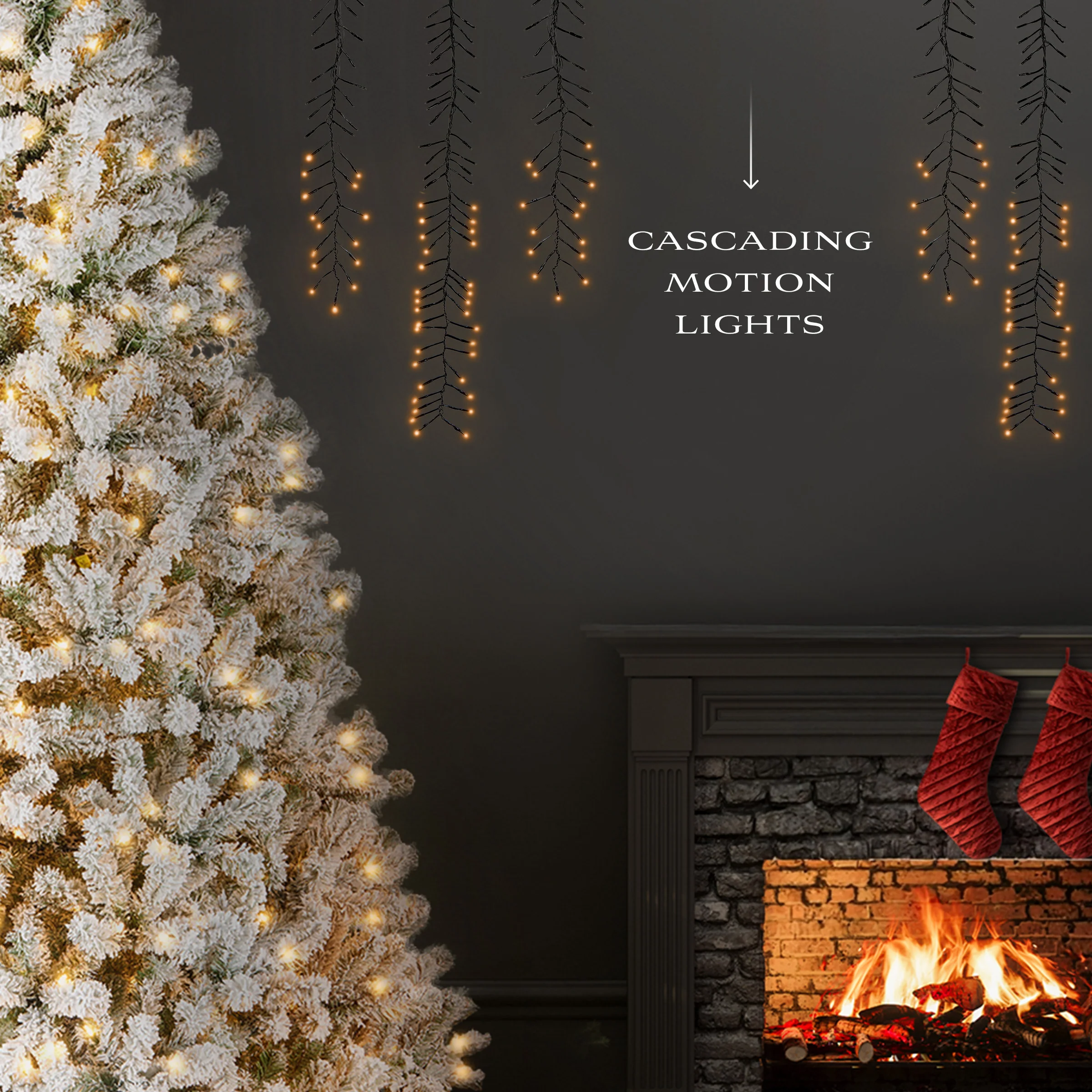 12 ft. Meteor Shower Cascading LED String Lights, 128 Warm White Plug-In Christmas Lights, Indoor/Outdoor Holiday Décor, Pack of 3 - Image 3