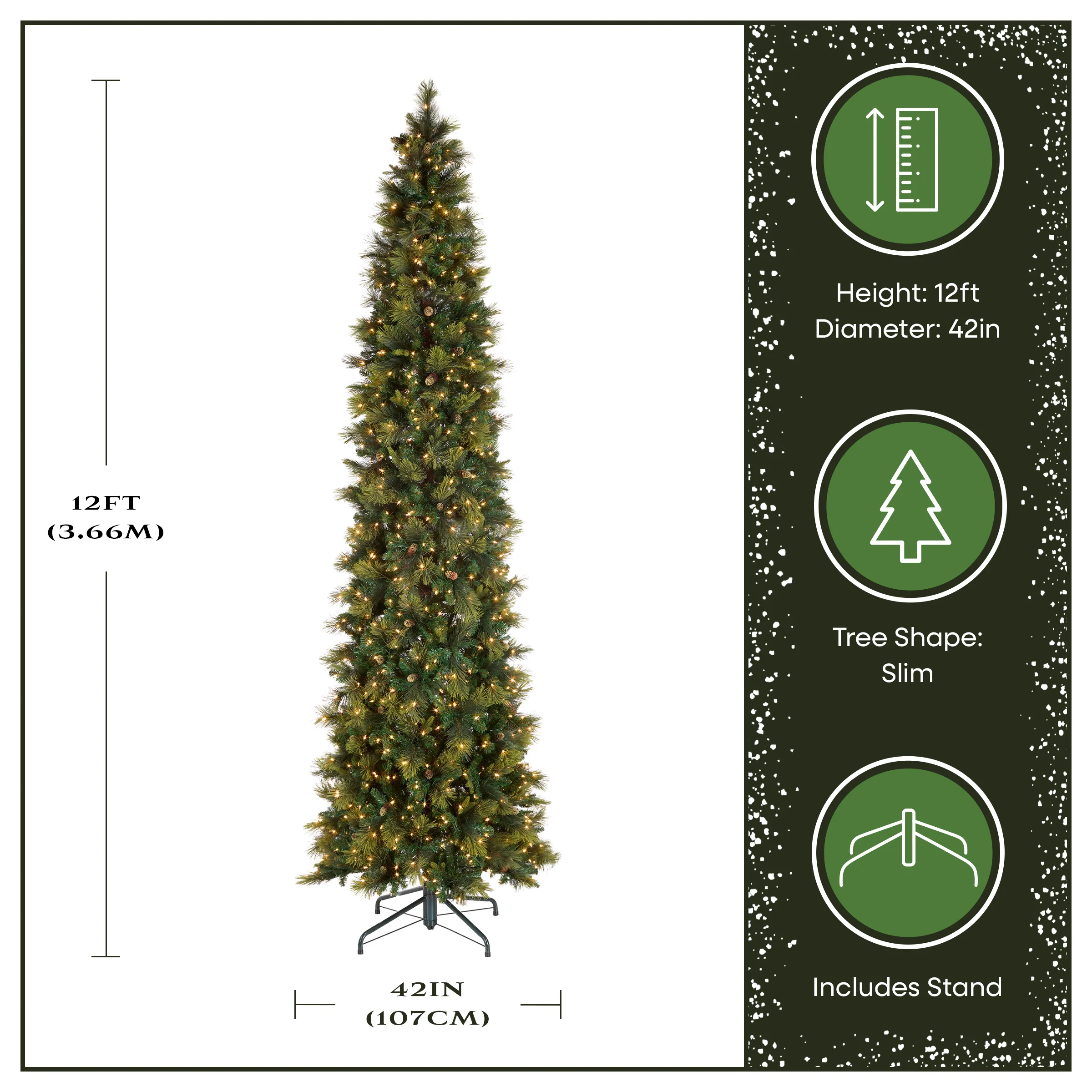 12 ft. Pre-Lit Carolina Pine Slim Tree with Clear Lights, Plug-In - Image 3