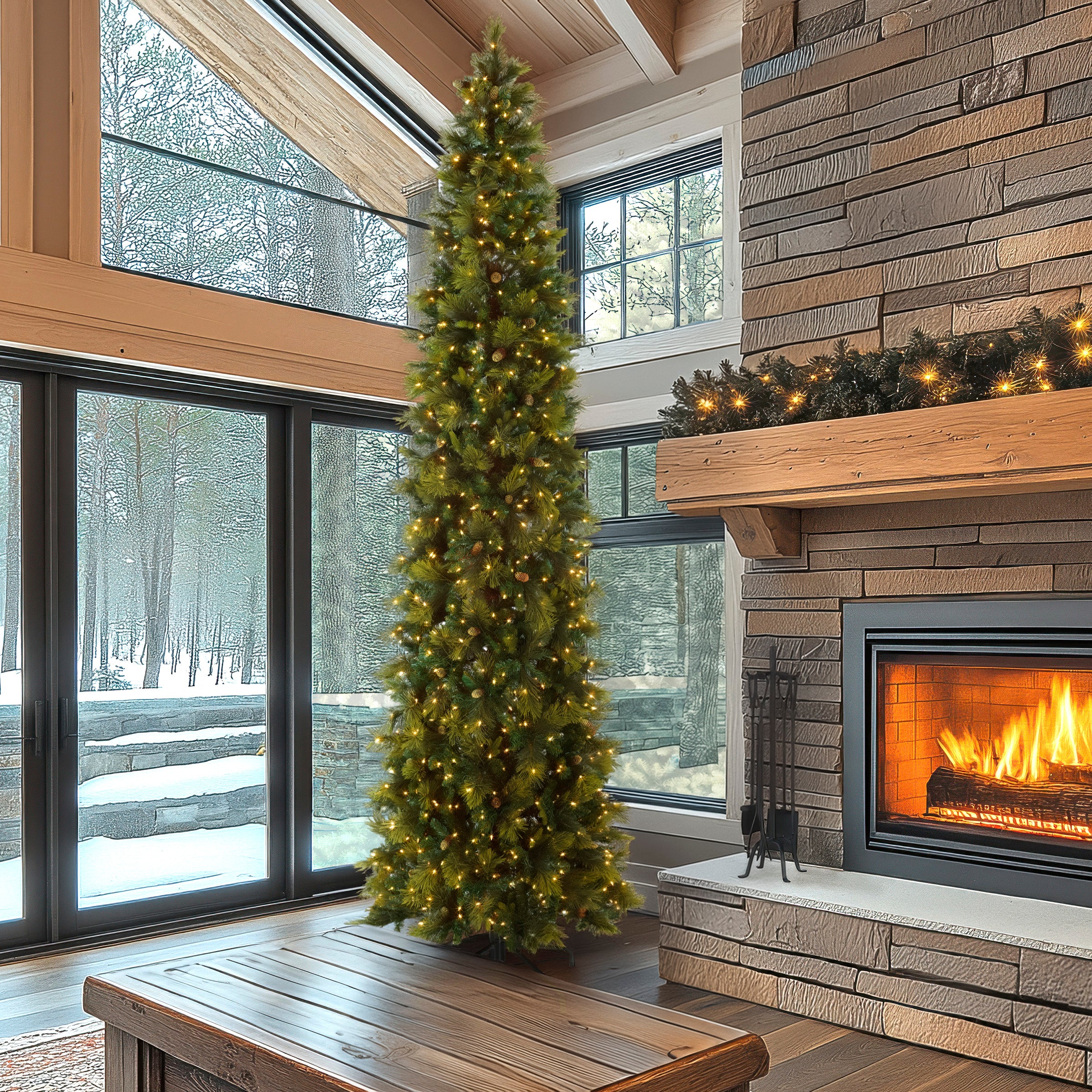 12 ft. Pre-Lit Carolina Pine Slim Tree with Clear Lights, Plug-In - Image 8