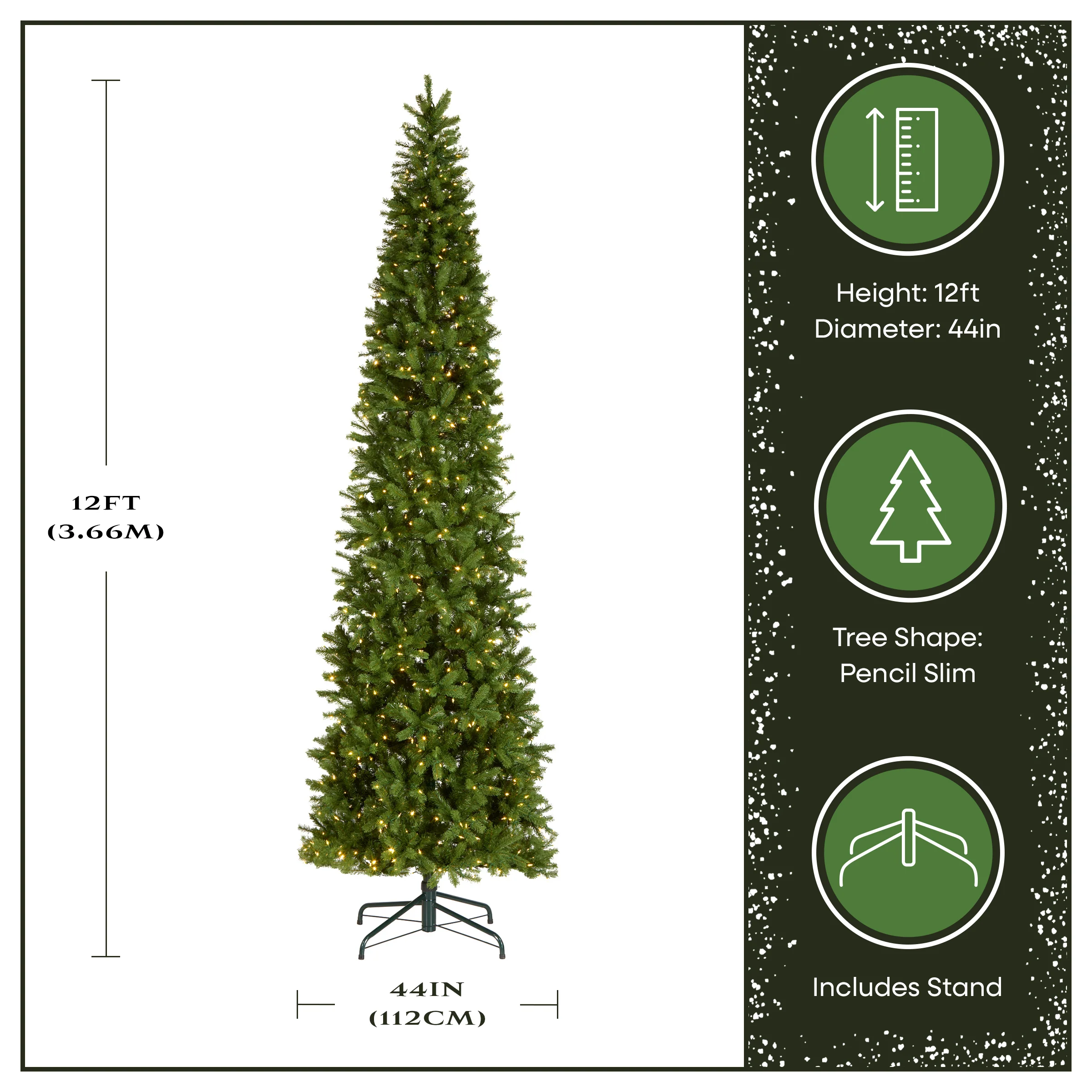 12 ft. Pre-Lit Downswept Douglas Fir Pencil Slim Tree with Dual Color LED Lights, Plug-In - Image 4