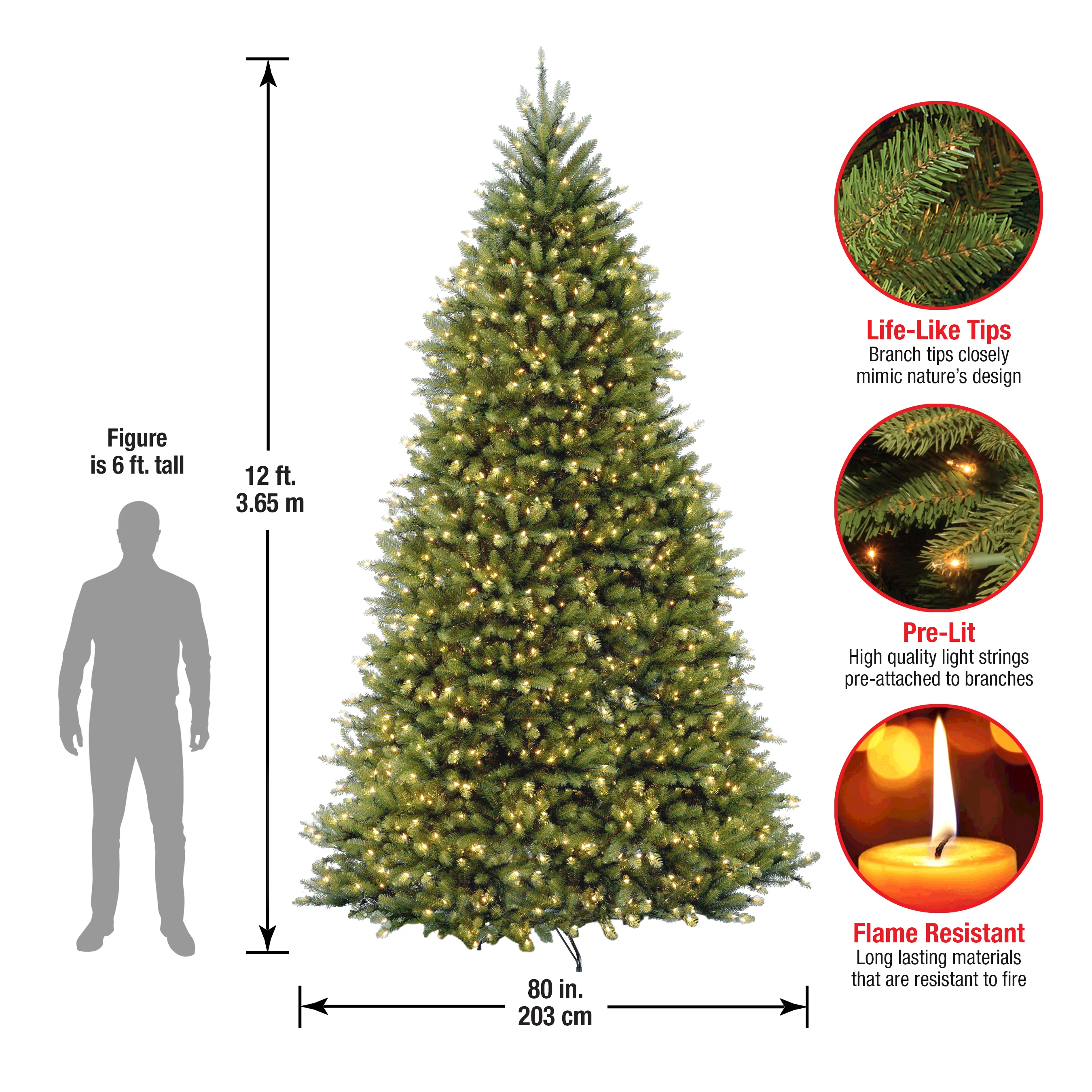 12 ft. Pre-Lit Dunhill Fir Tree with Clear Lights, Plug-In - Image 6