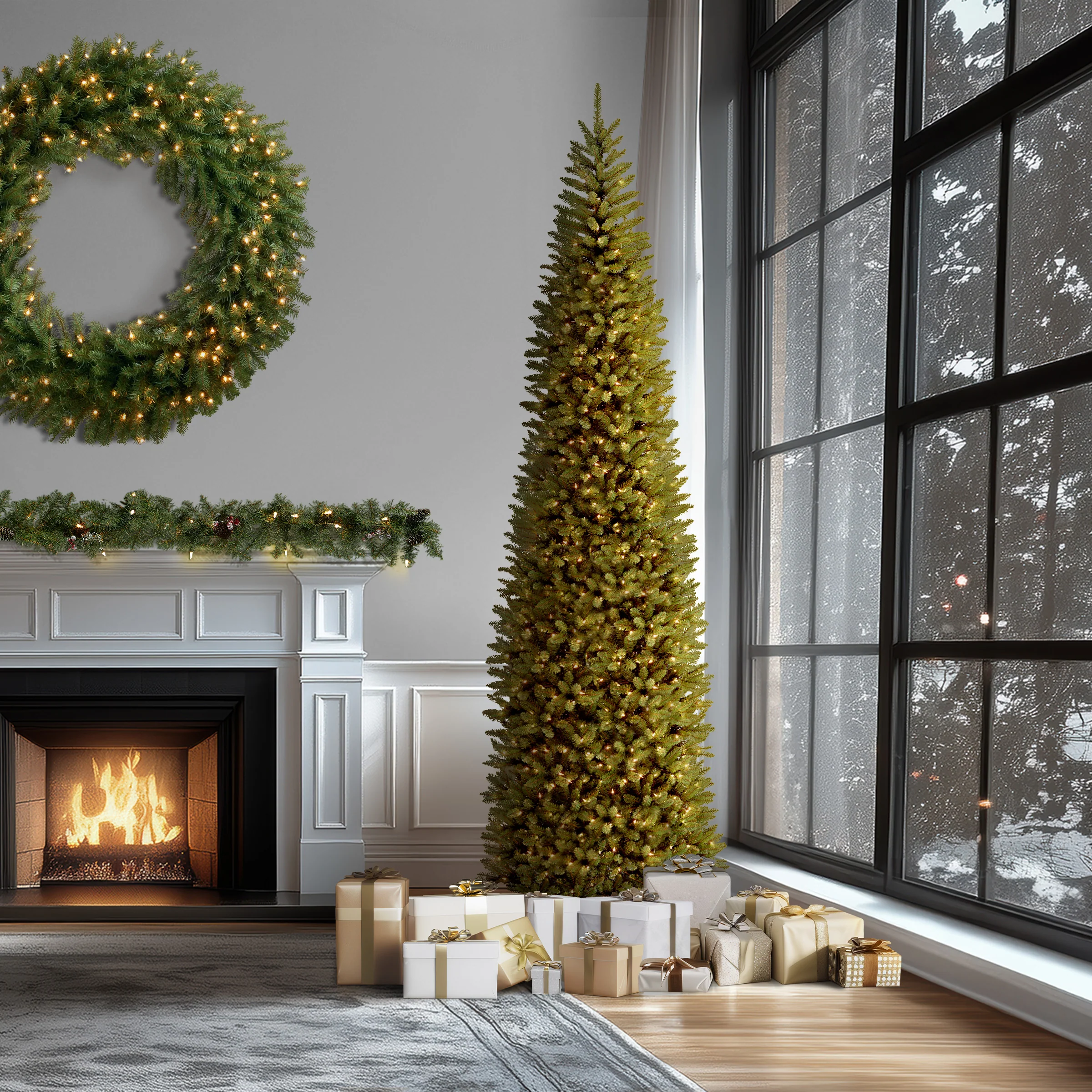 12 ft. Pre-Lit Kingswood Fir Pencil Slim Tree with Clear Lights, Plug-In - Image 2