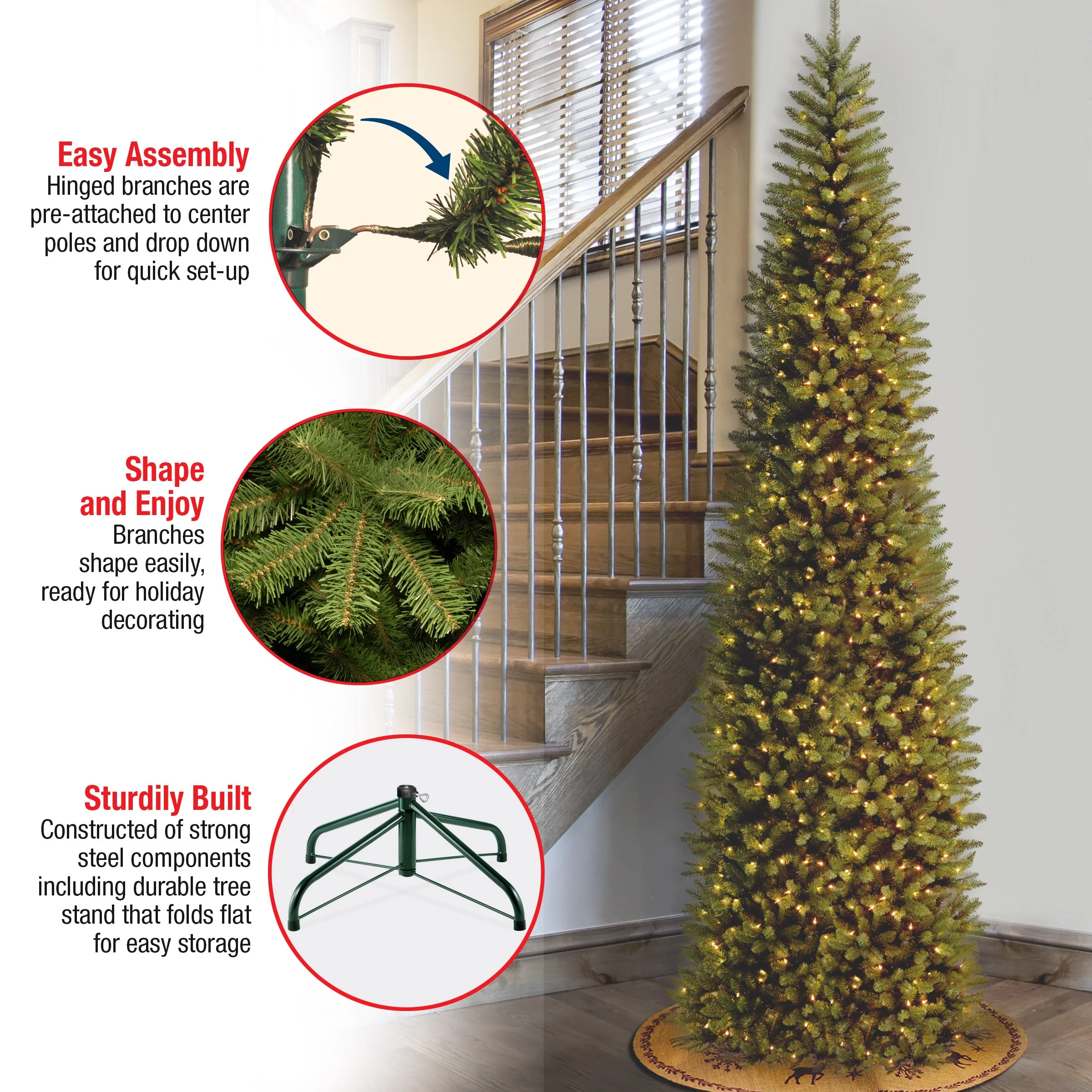12 ft. Pre-Lit Kingswood Fir Pencil Slim Tree with Clear Lights, Plug-In - Image 7