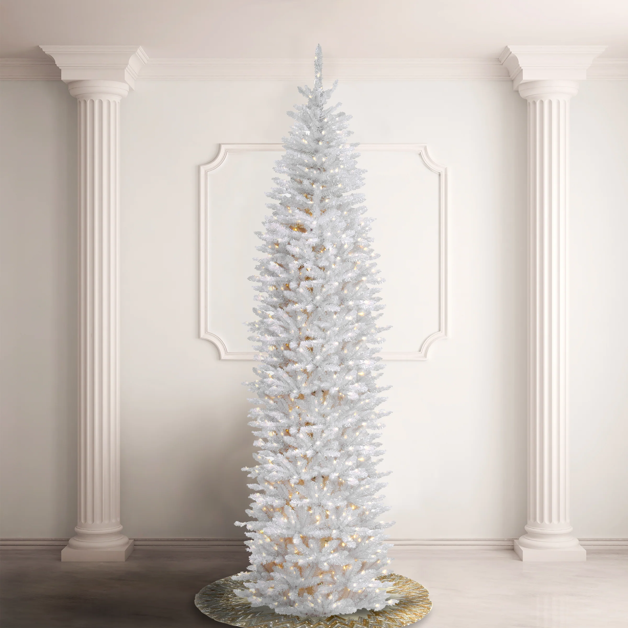 12 ft.Pre-Lit Kingswood Fir White Pencil Slim Tree with Clear Lights, Plug-In - Image 3