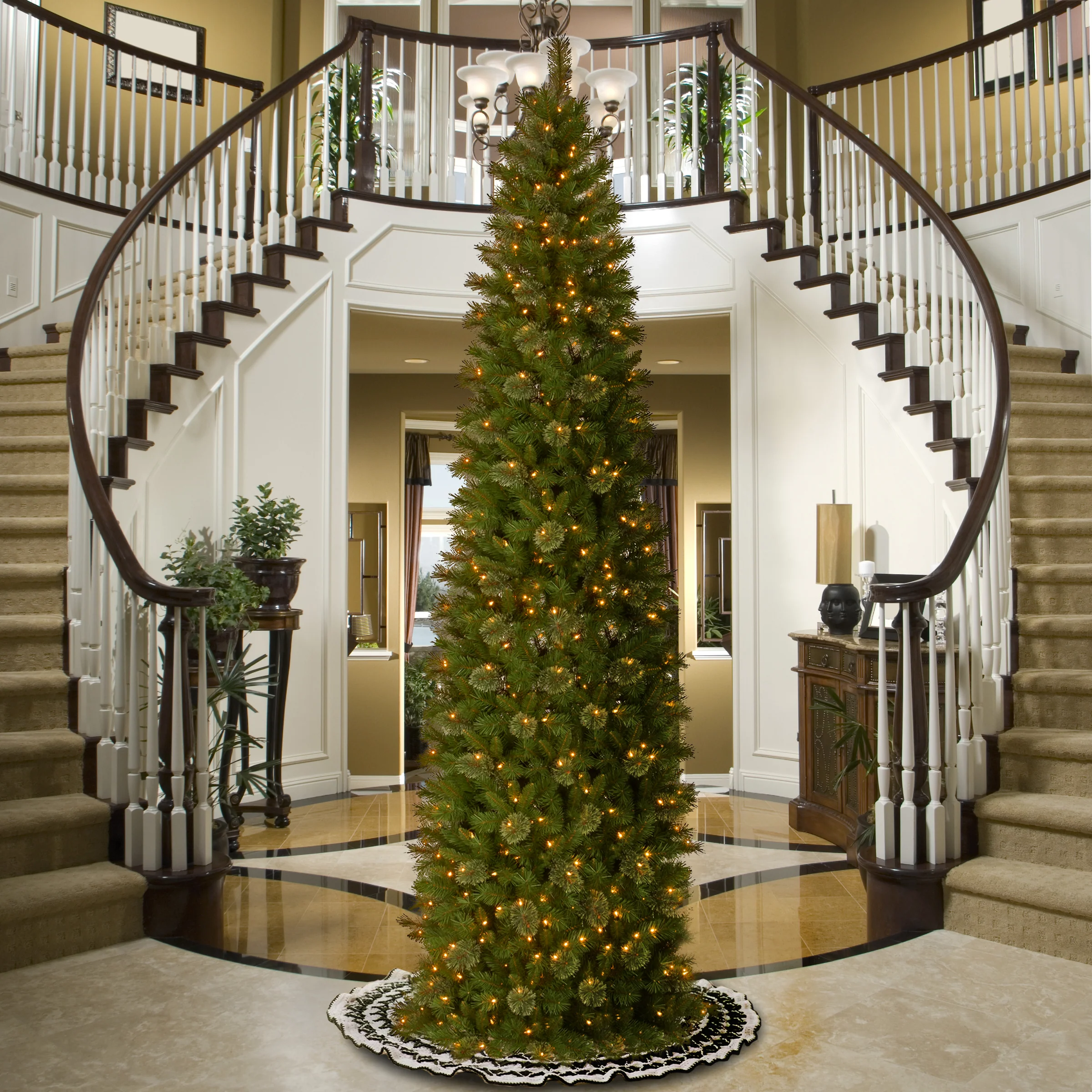 12 ft. Pre-Lit Tacoma Pine Pencil Slim Tree with Clear Lights - Image 2