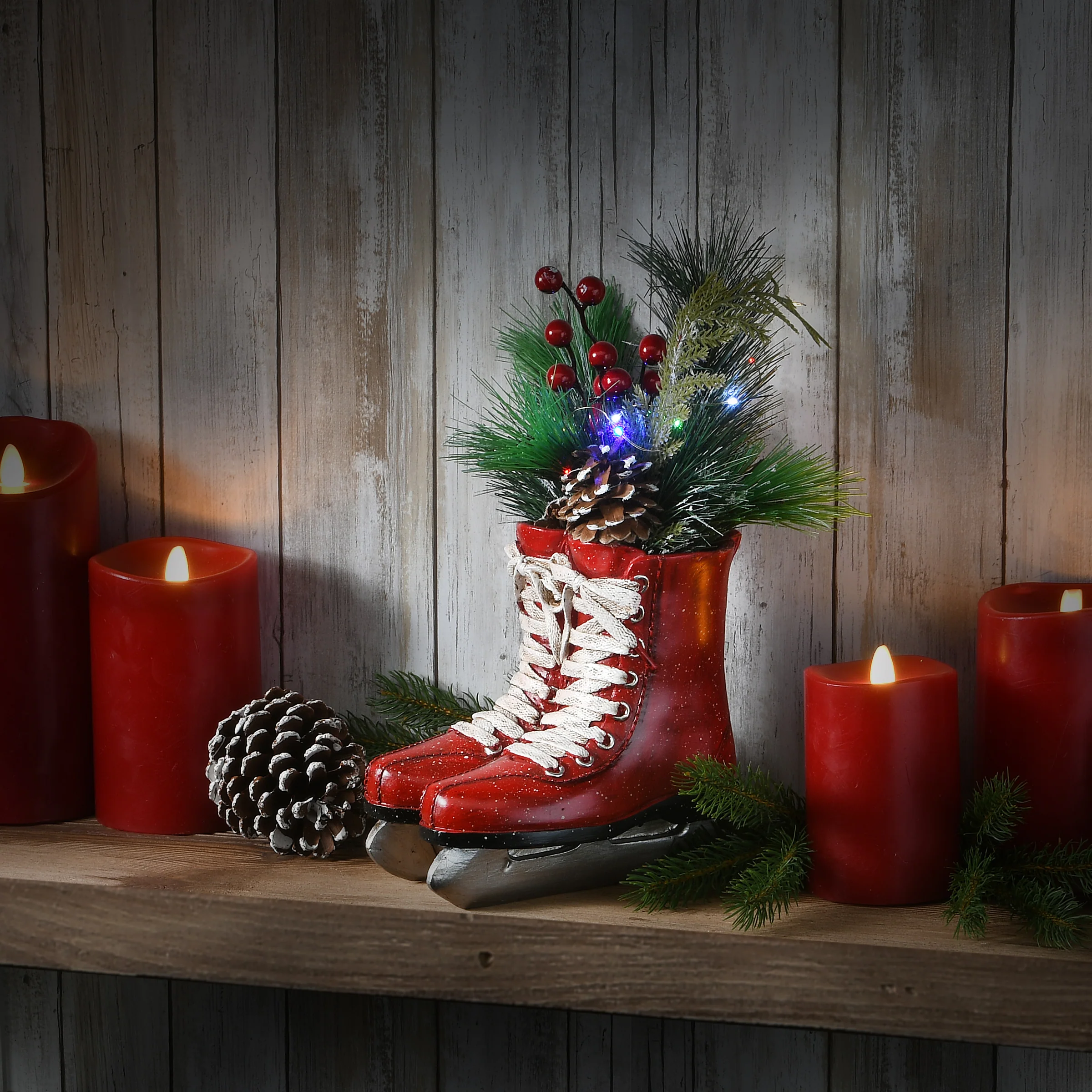 12 in. Pre-Lit Red Ice Skates with Evergreen Arrangement - Image 2