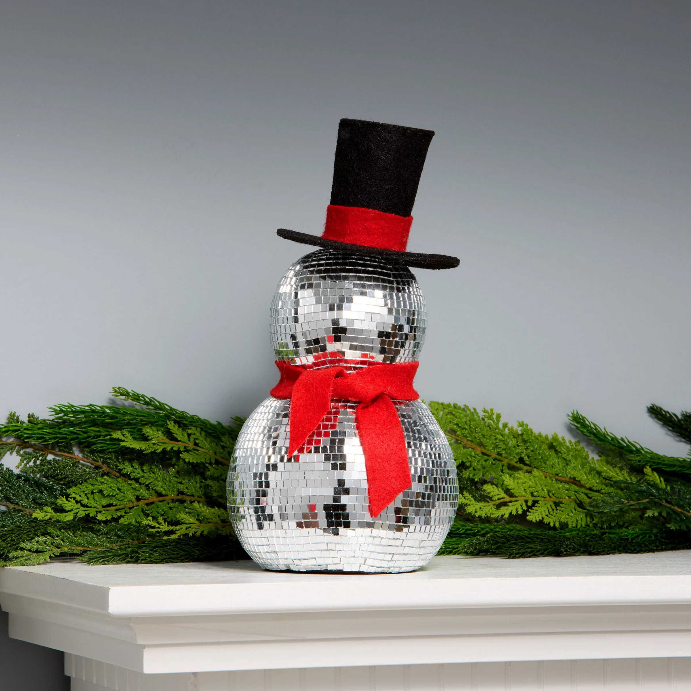 12 in. Disco Ball Snowman with Red Scarf - Image 4