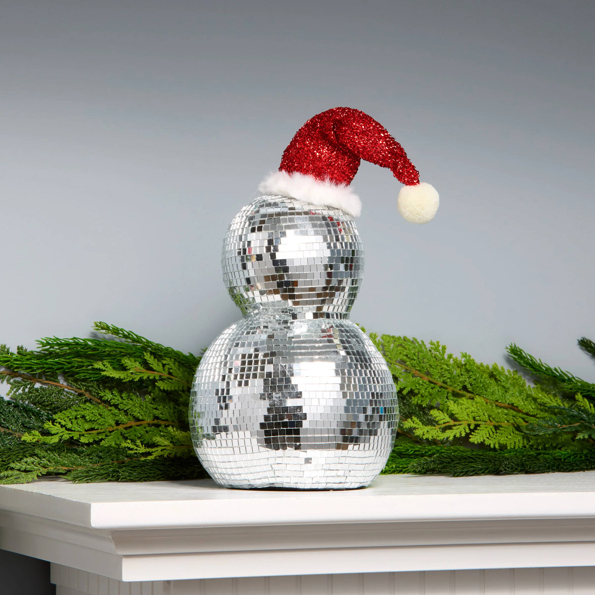 12 in. Disco Ball Snowman with Santa Hat - Image 2