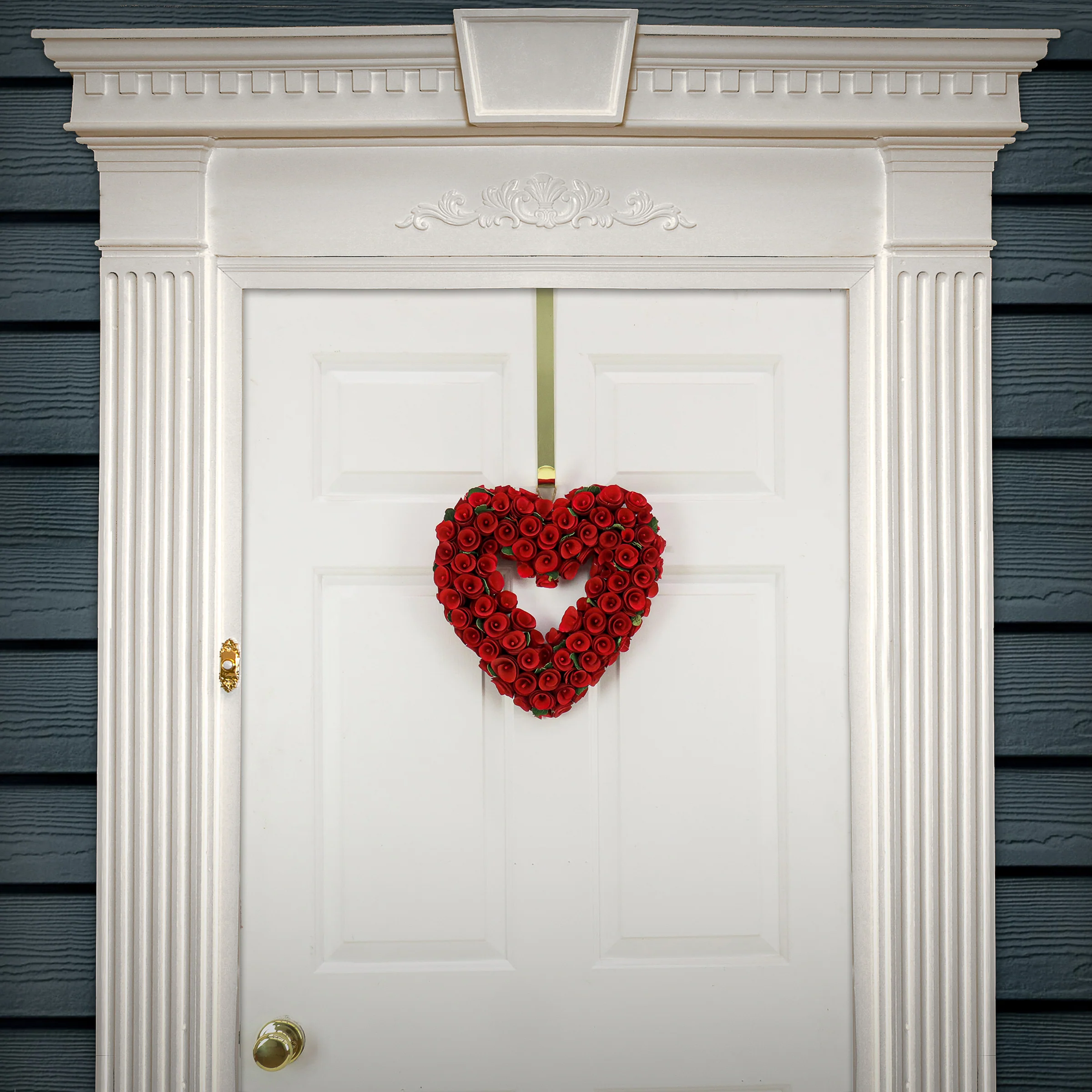 Artificial Valentine's Heart Wreath, Decorated with Red Roses, Valentine's Day Collection, 13 Inches - Image 2