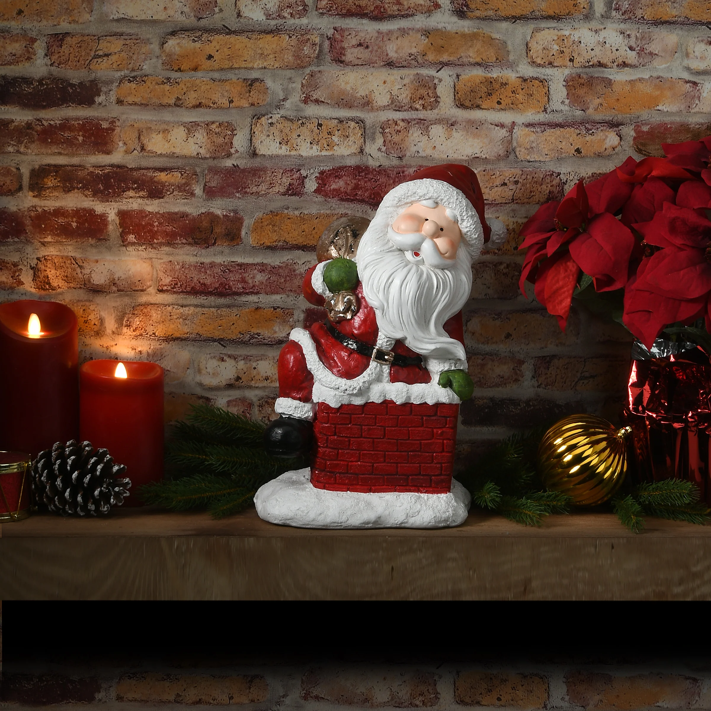 14 in. Santa Climbing into Chimney Figuerine - Image 2