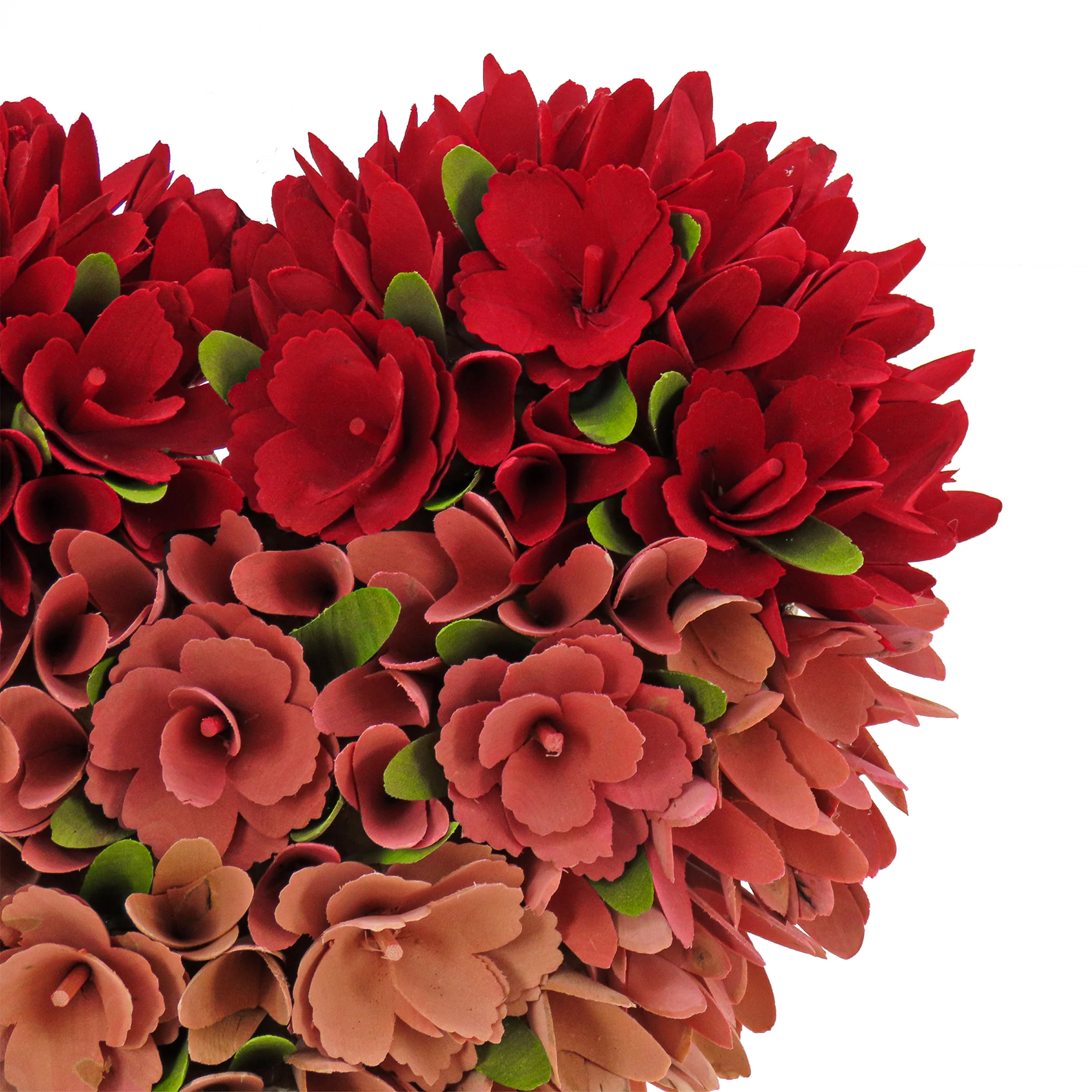 Valentine's Floral Red and Ombre Heart Wreath, Decorated with Flower Blooms, 16 Inches - Image 3