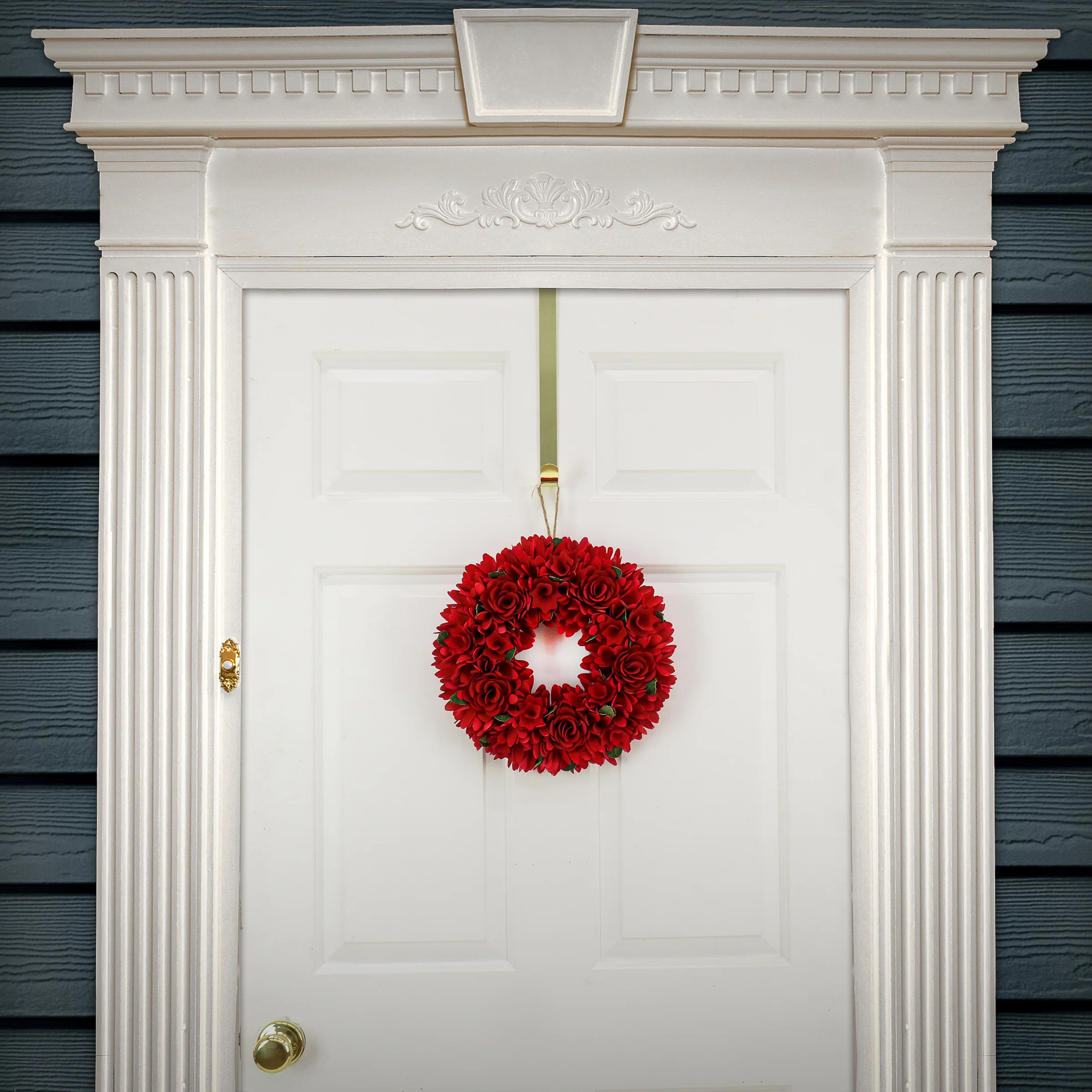 Artificial Valentine's Wreath, Decorated with Red Roses, Valentine's Day Collection, 14 Inches - Image 2