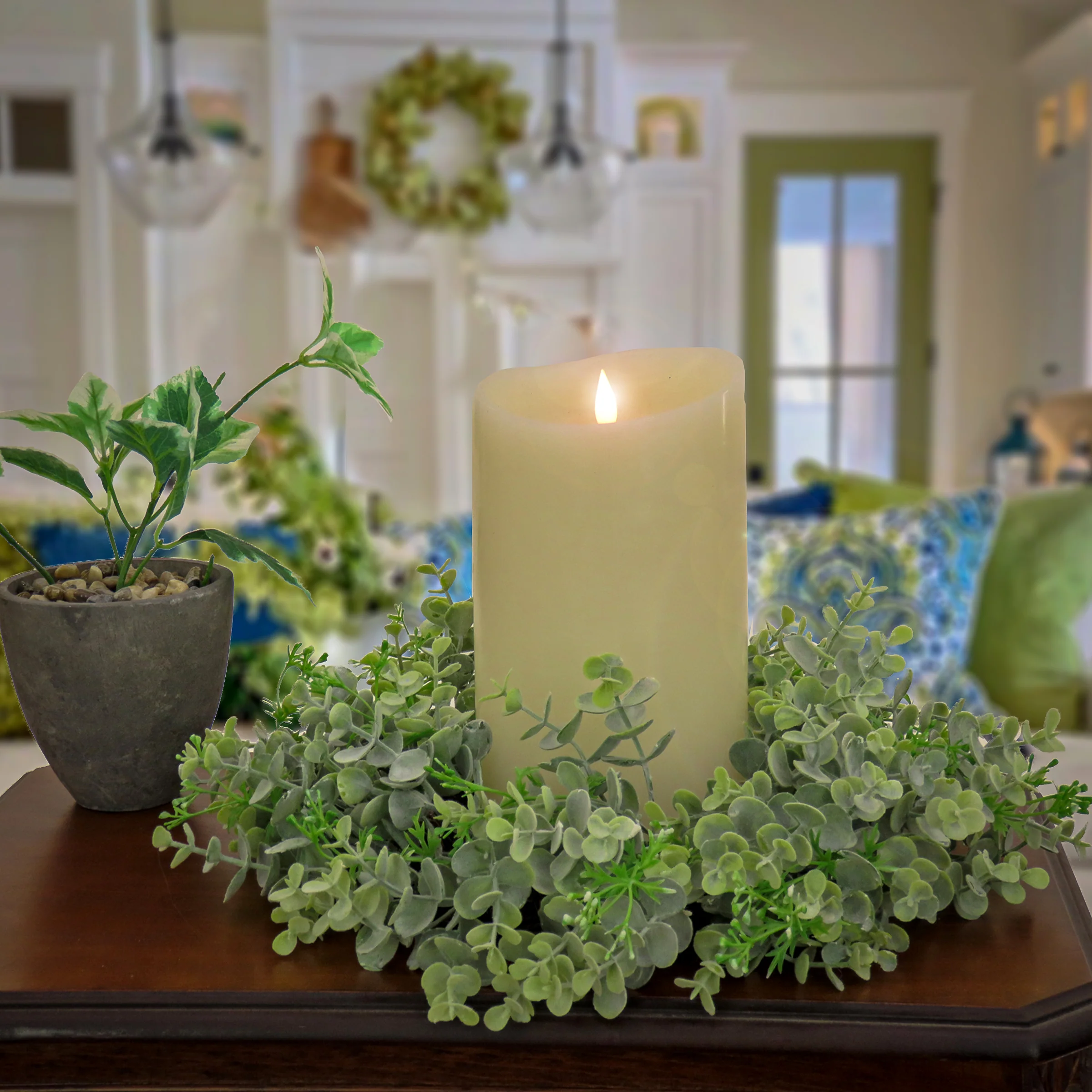 14 in. Spring Table Wreath with Eucalyptus Leaf Stems - Image 2