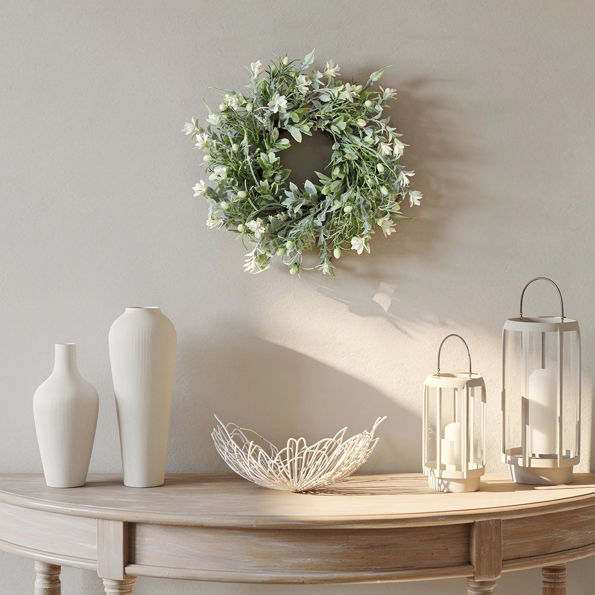 14 in.  Spring Table Wreath with Leafy Stems and Petite Flowers - Image 2