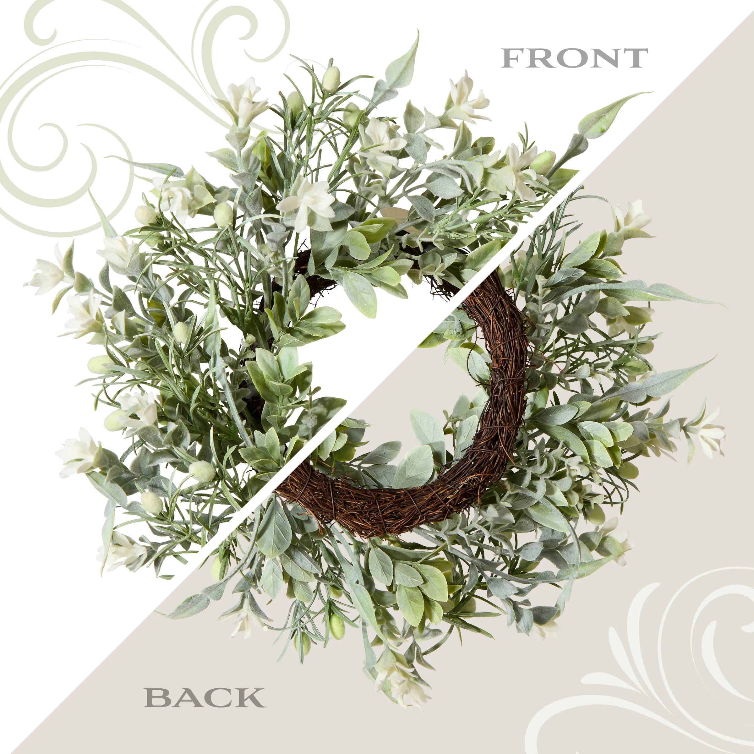 14 in.  Spring Table Wreath with Leafy Stems and Petite Flowers - Image 4