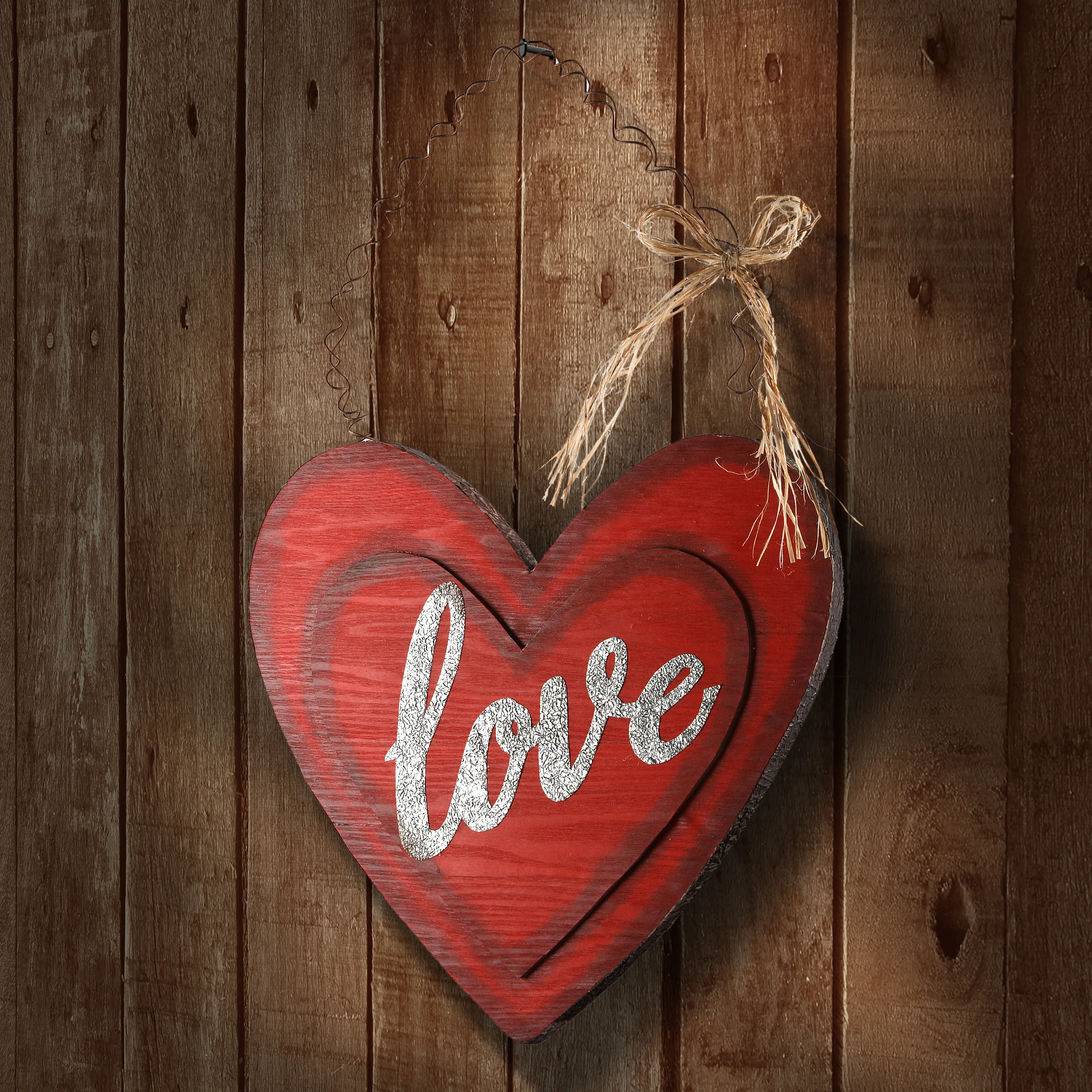 14 in. Valentine's Wooden Heart Hanging Decoration - Image 2