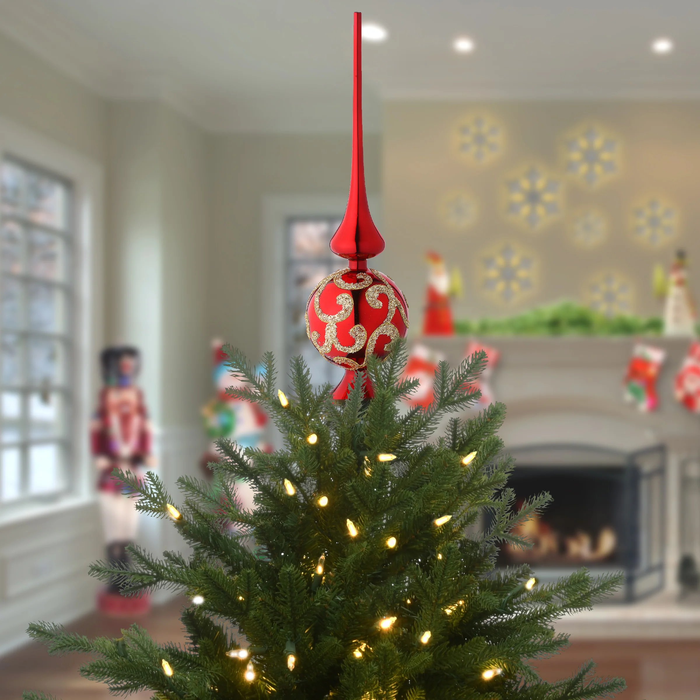 15 in. Burgundy and Gold Glass Christmas Tree Topper - Image 2