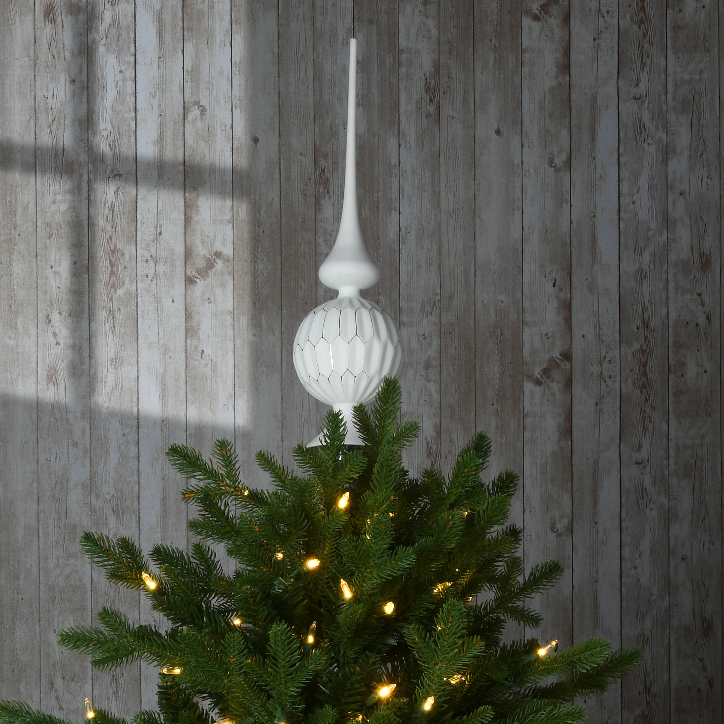 15 in. White Glass Christmas Tree Topper - Image 2
