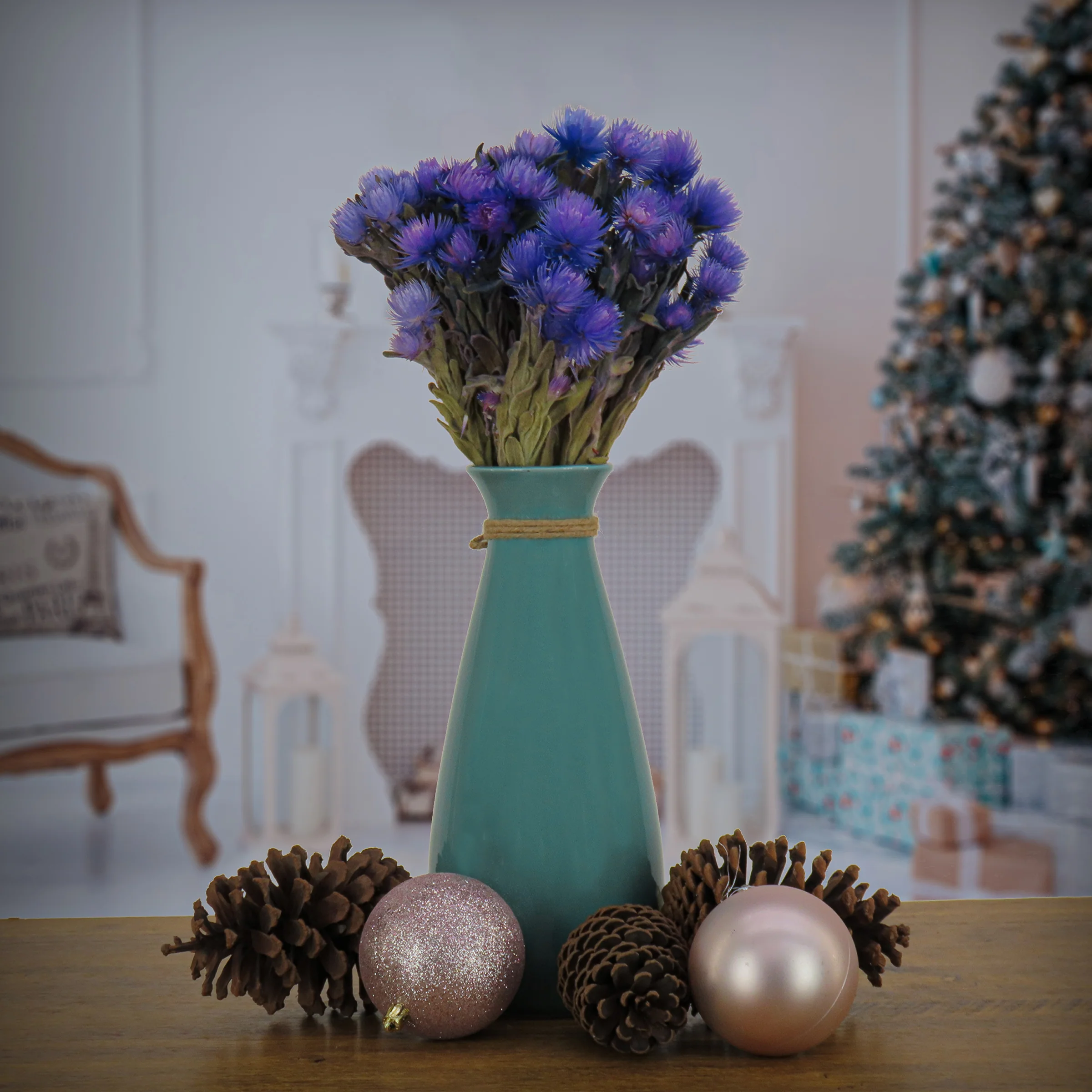 16 in. Spring Dried Blue Capeblumen Flowers Bouquet - Image 2