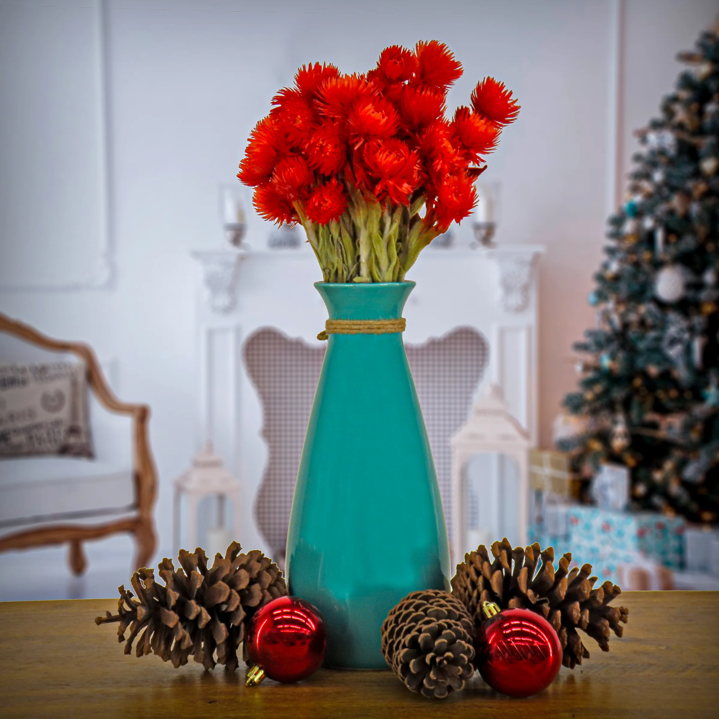 16 in. Spring Dried Red Capeblumen Flowers Bouquet - Image 2