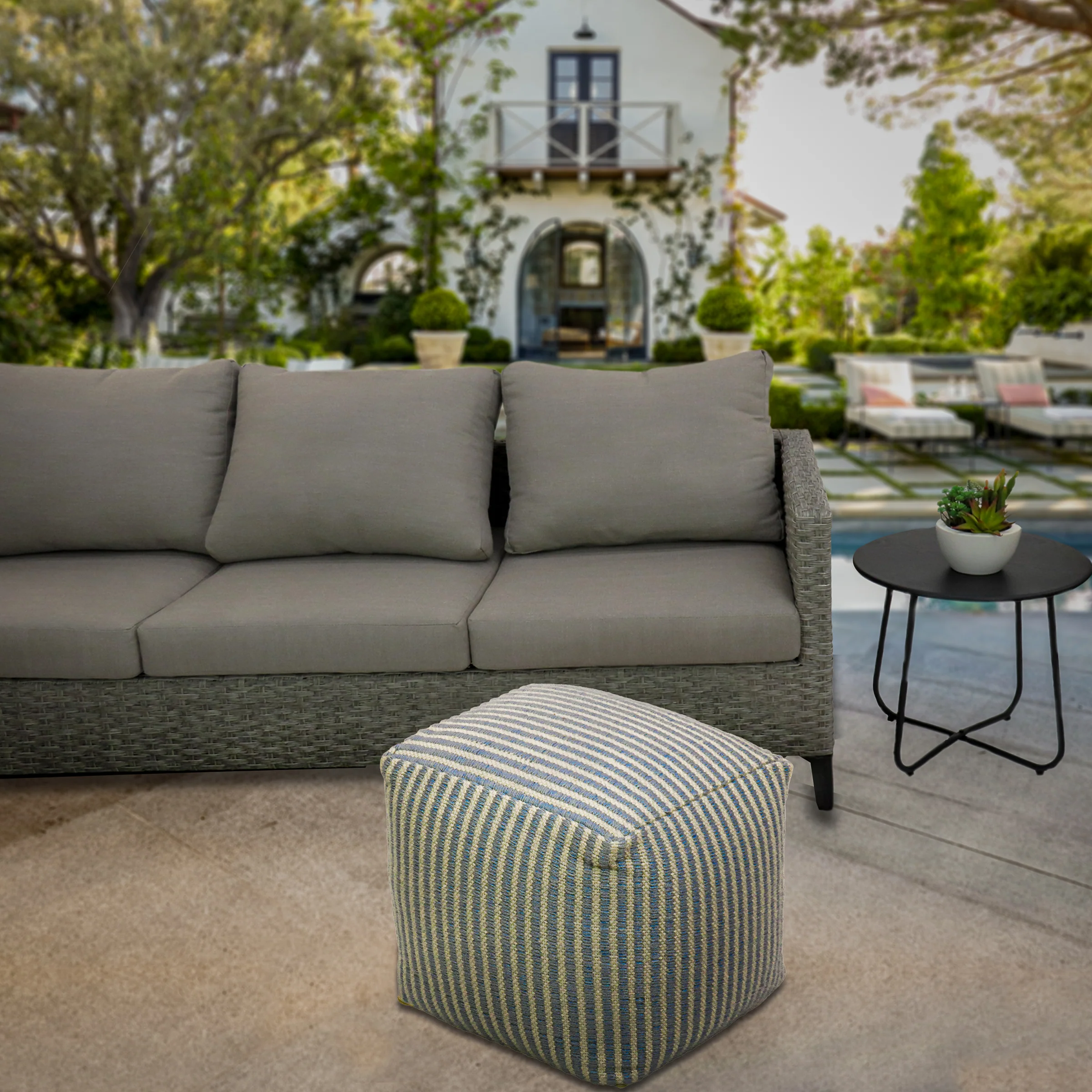 16 in. Icy Blue Hand Woven Pouf Ottoman - Image 2