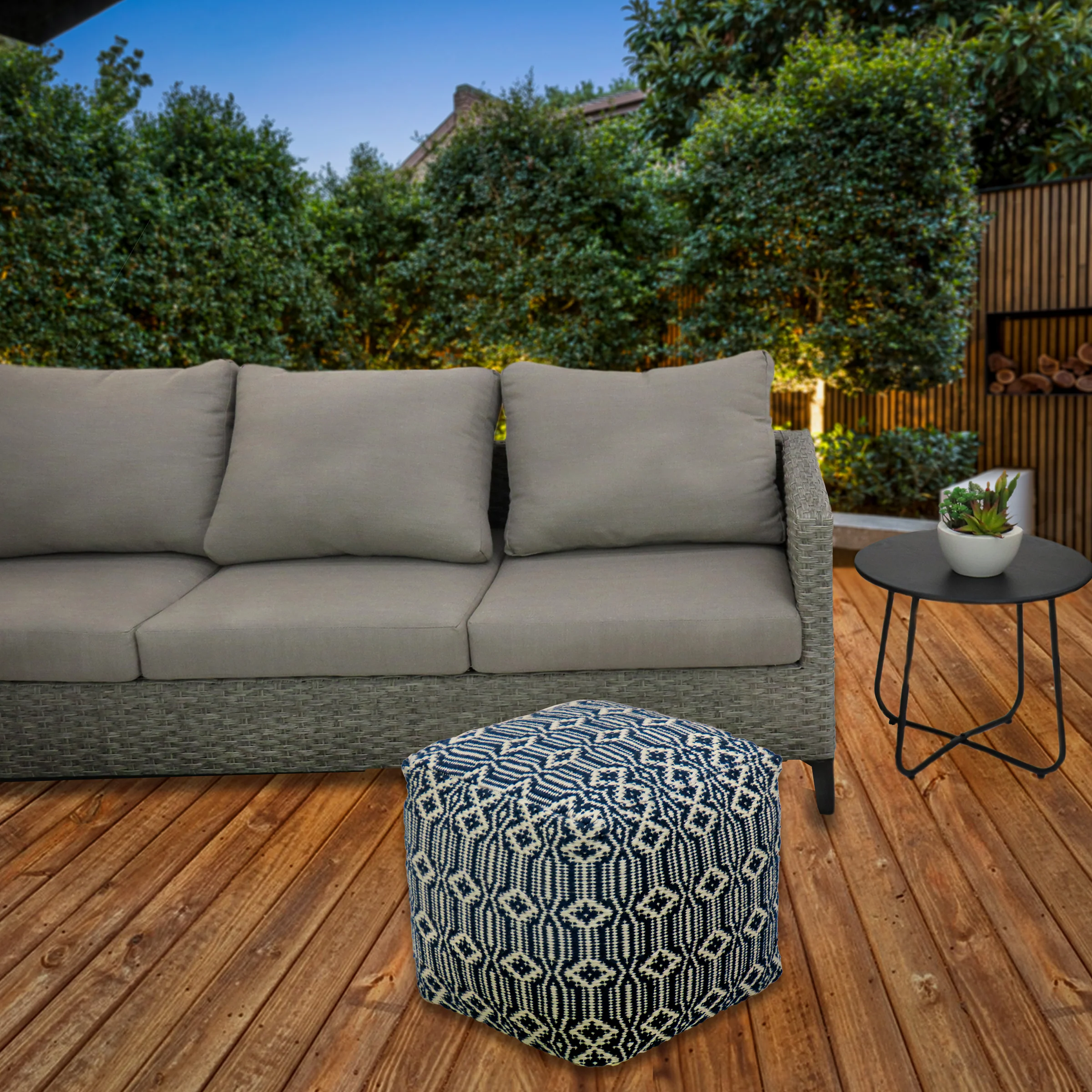 16 in. Navy Blue Hand Woven Pouf Ottoman - Image 2