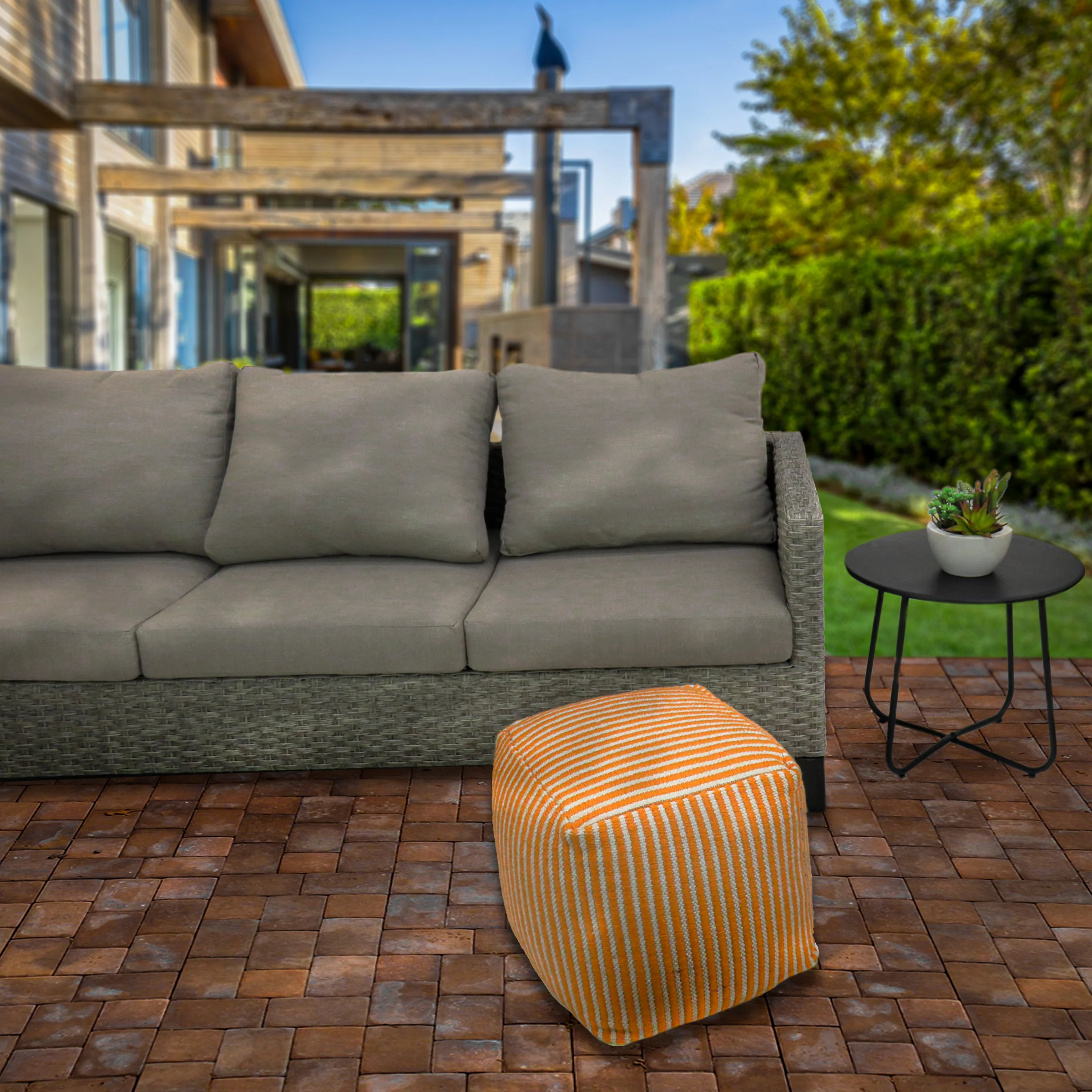 16 in. Papaya Hand Woven Pouf Ottoman - Image 2