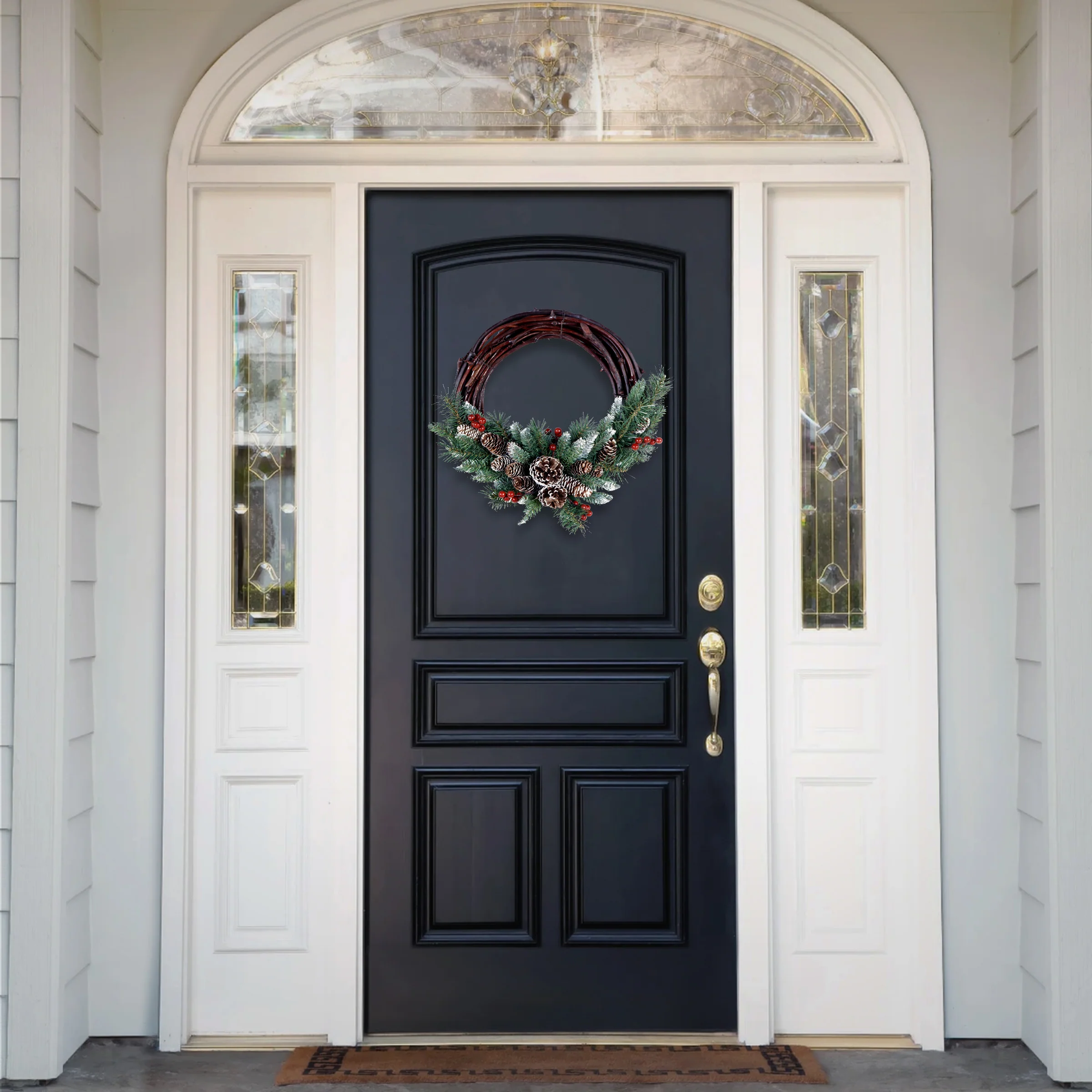 16 in. Frosted Pine Berry Grapevine Wreath - Image 2