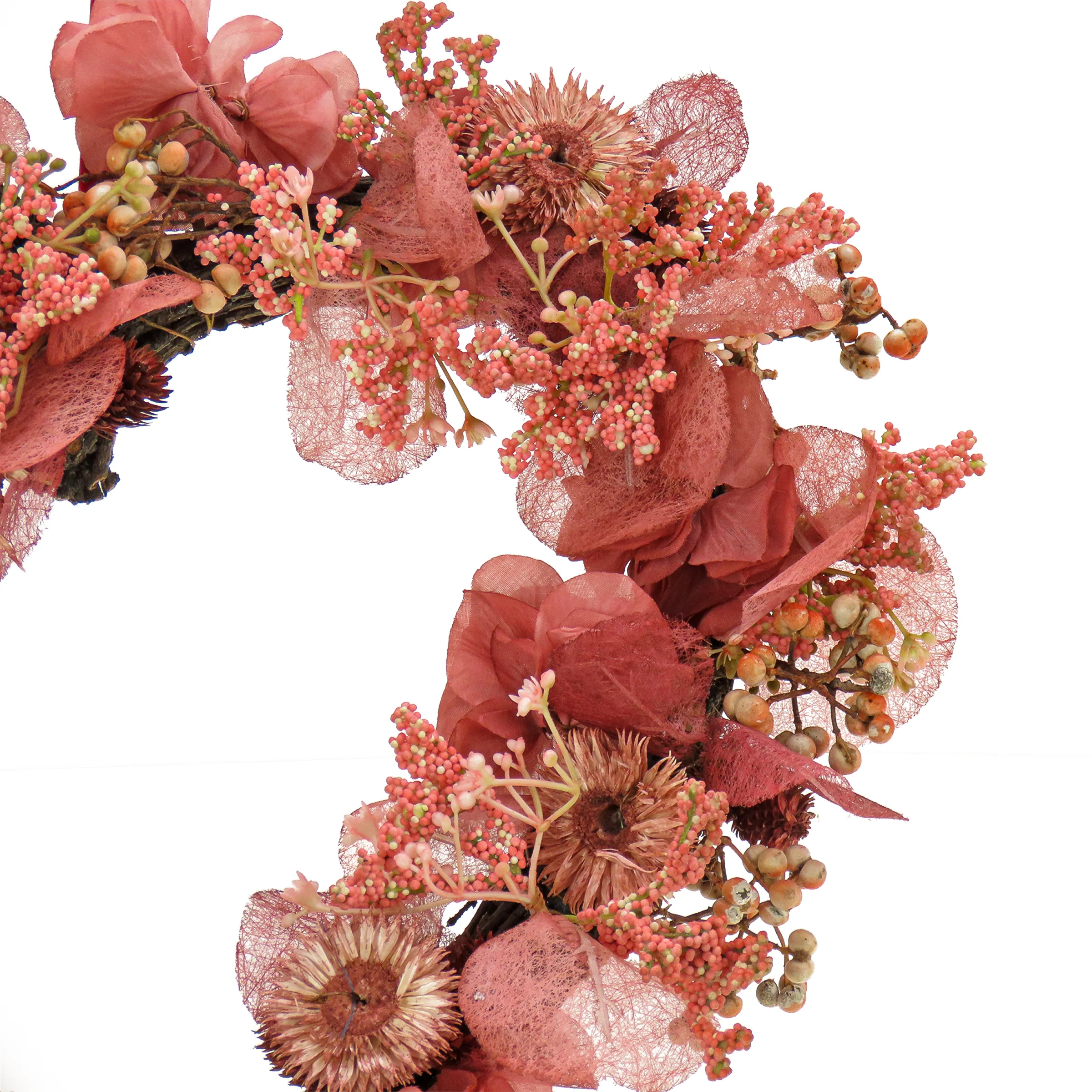 16 in. Valentine's Flower Blooms Floral Heart Wreath - Image 3