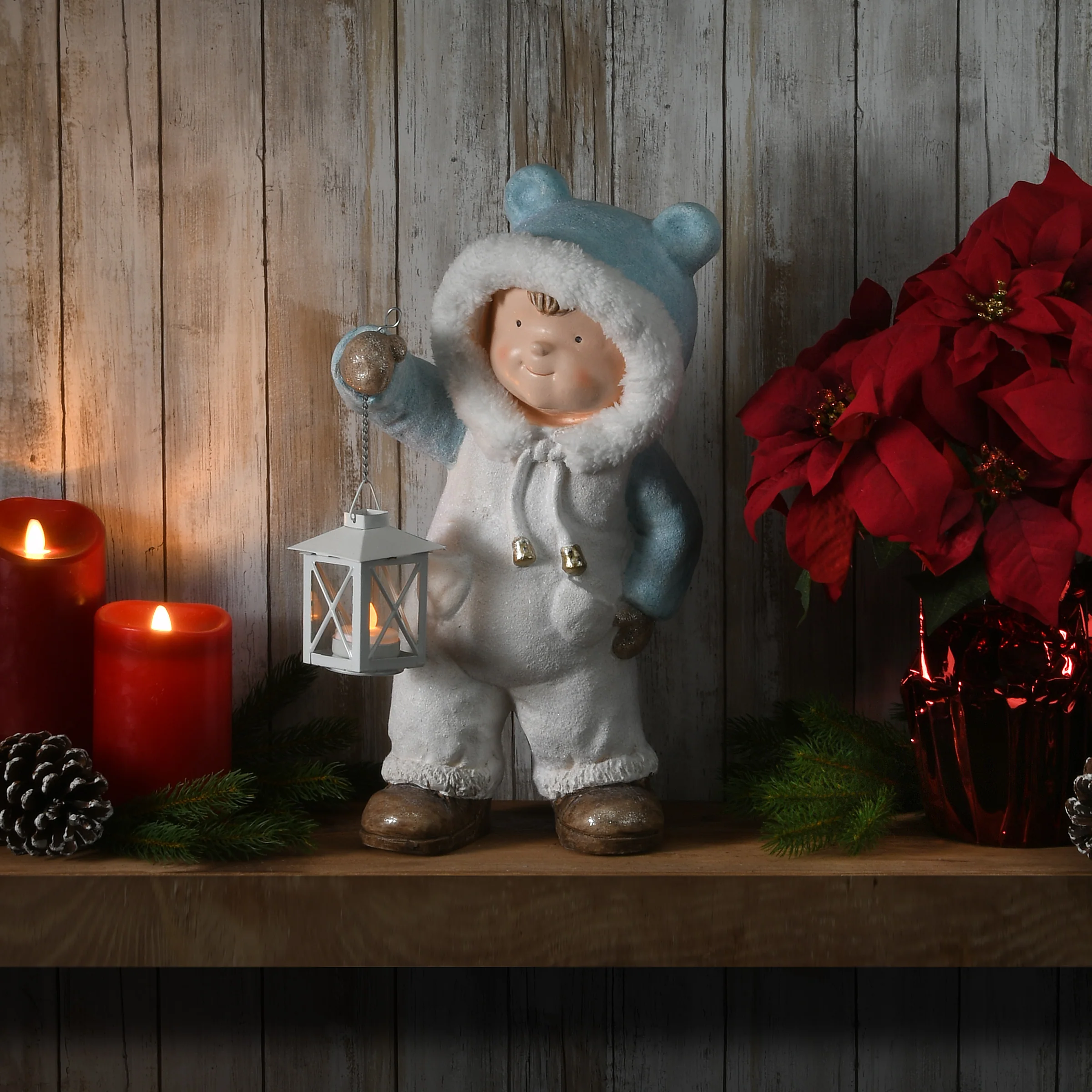 17 in. Boy in Snowsuit Candleholder Figuerine - Image 2