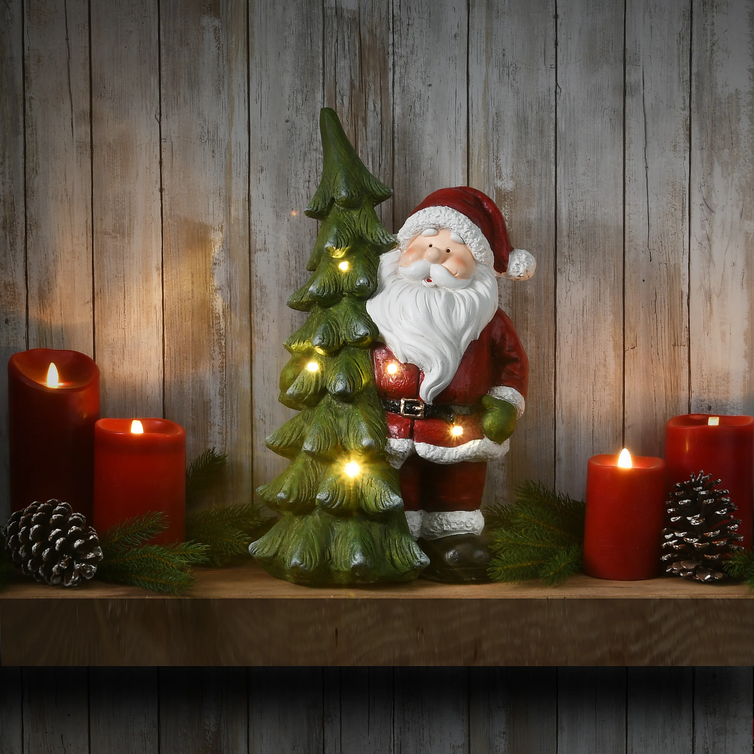 17 in. Lighted Santa with Christmas Tree Figuerine - Image 2