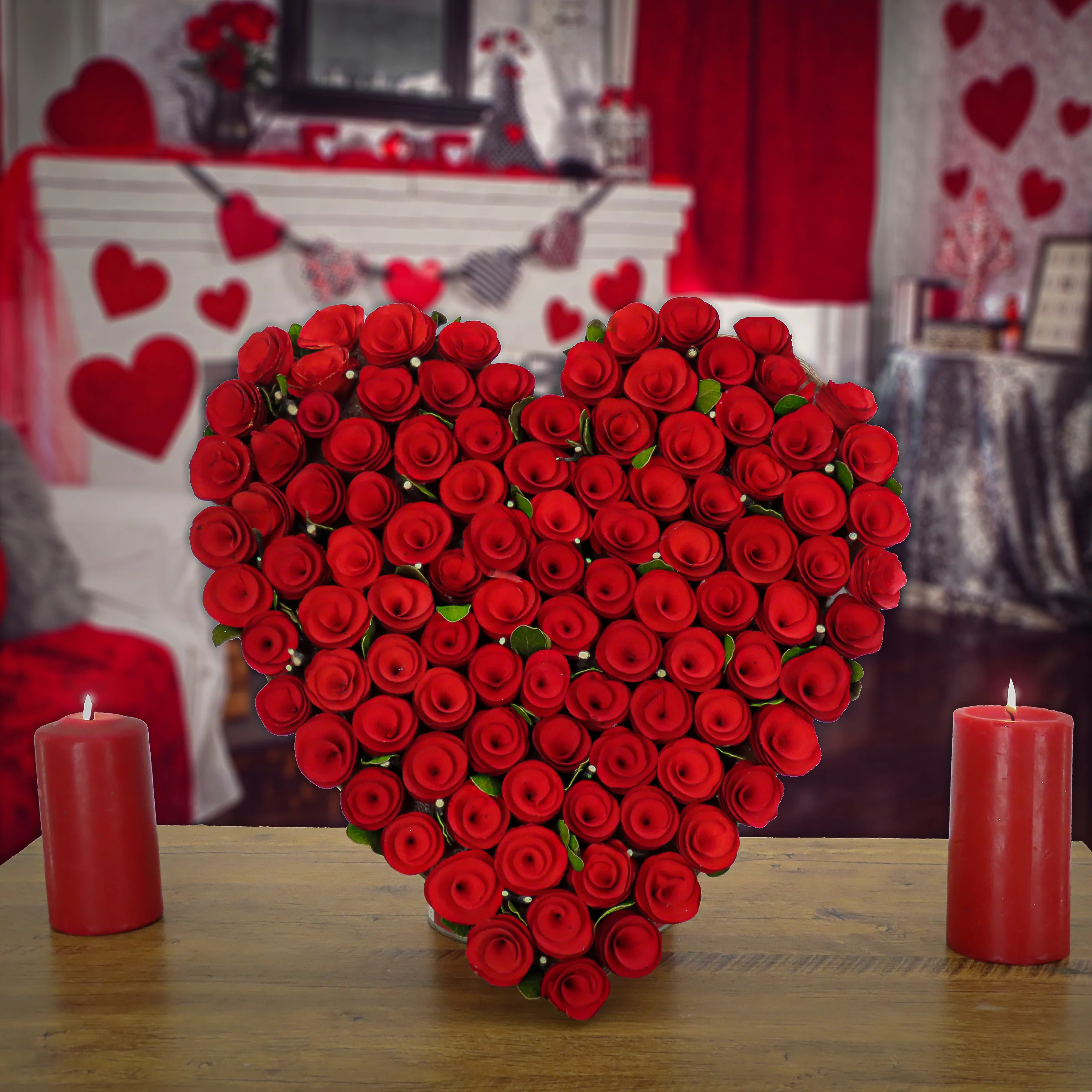 17 in. Valentine's Red Roses Heart - Image 2