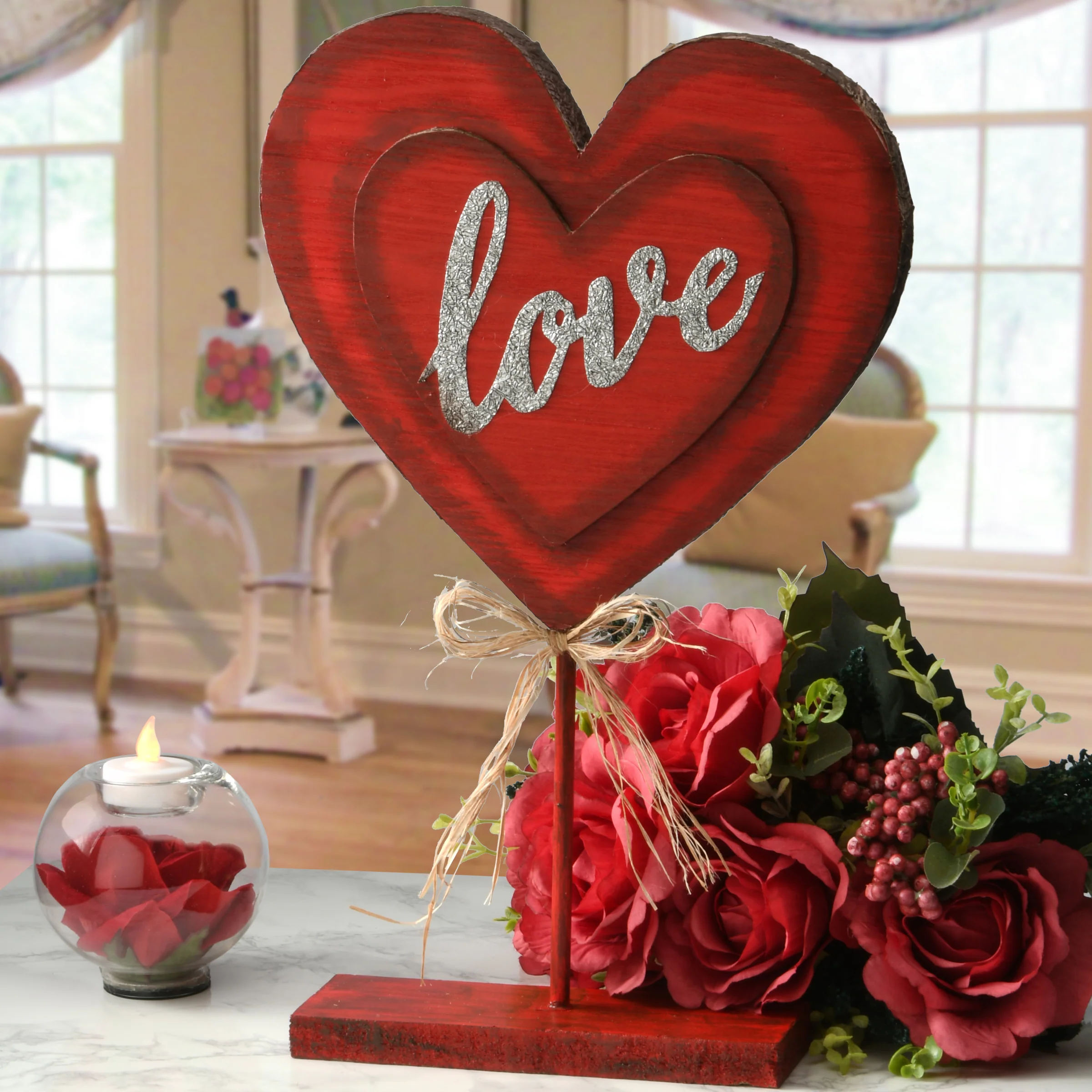 Wooden Heart Table Decoration, Valentine's Day Collection, 17 Inches - Image 2