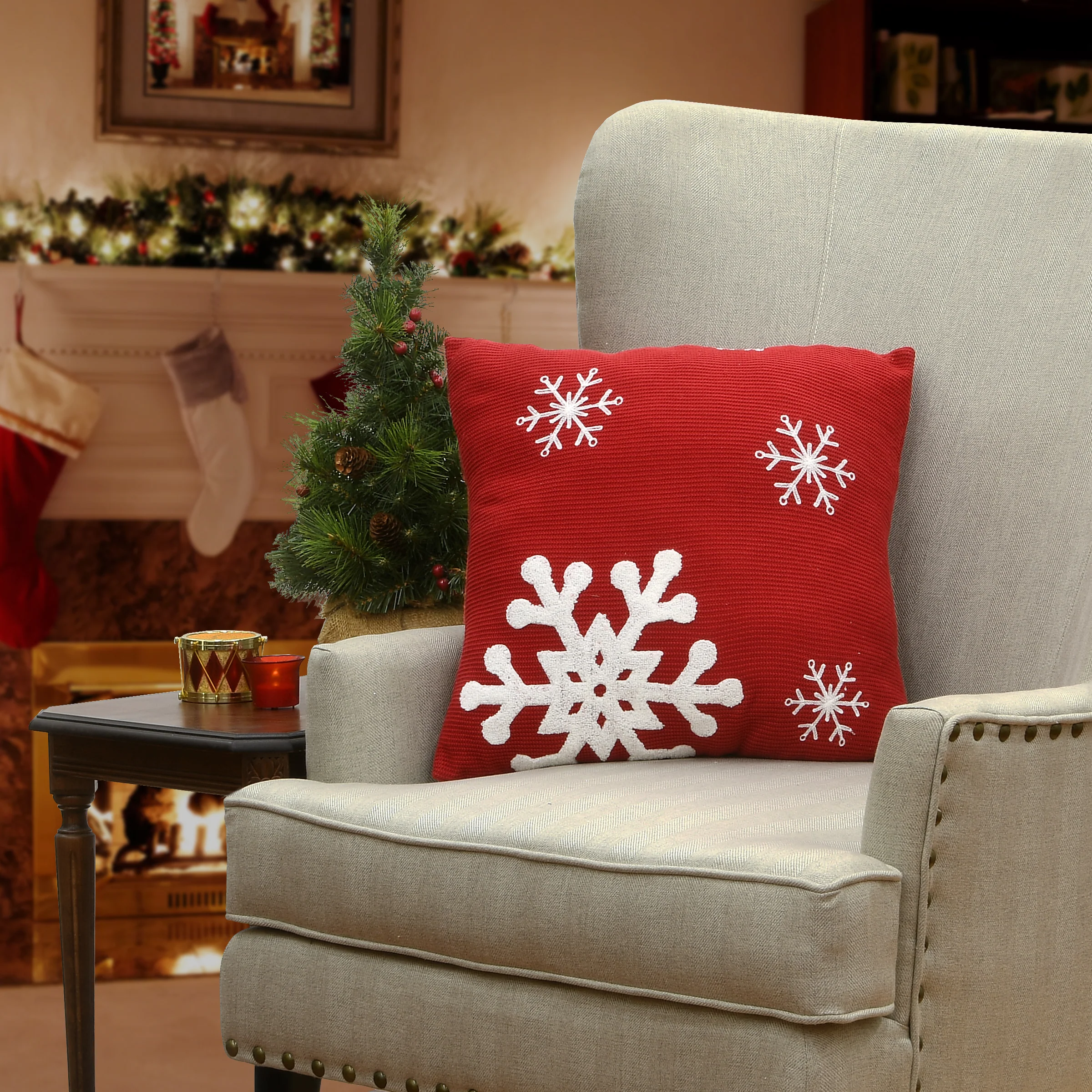 18 in. General Store Collection Red Pillow with Snowflakes - Image 2