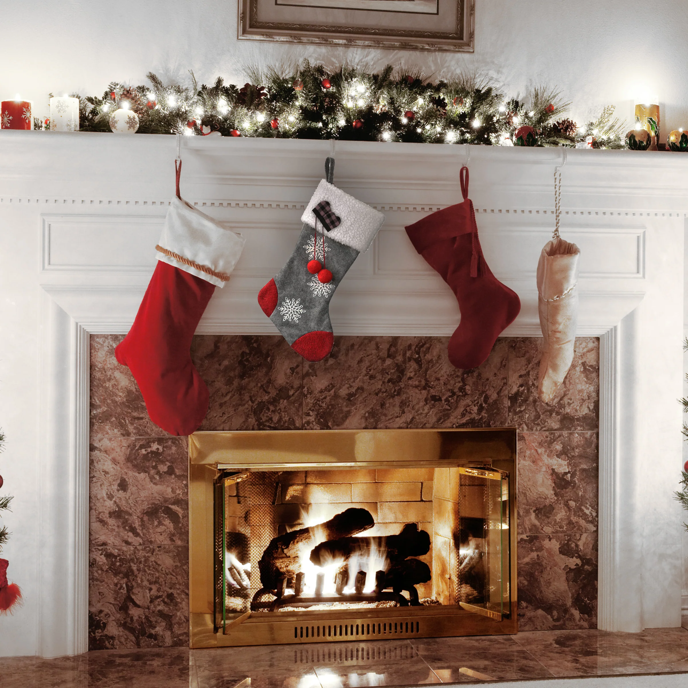 18 in. Gray Christmas Stocking with Snowflakes - Image 2