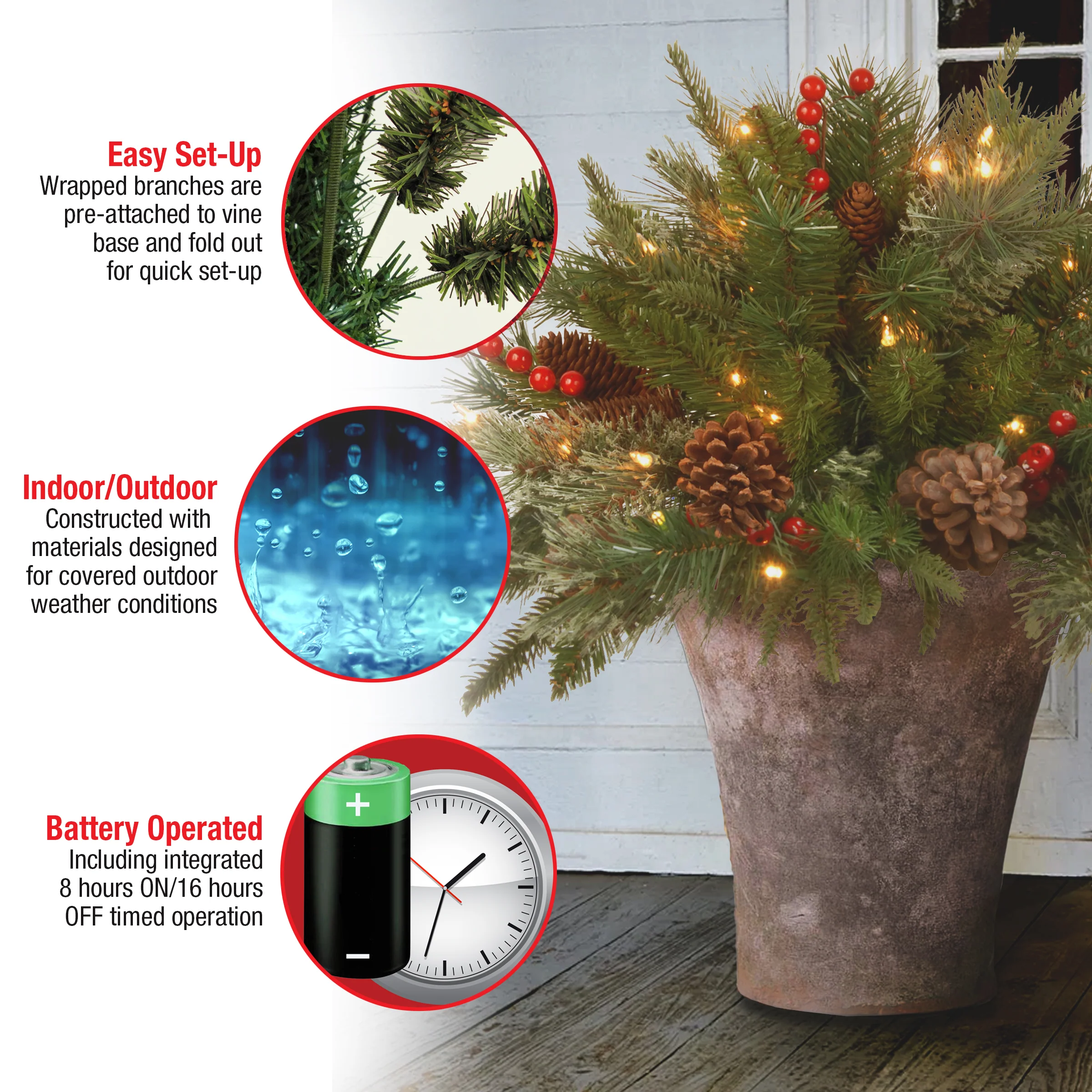 18 in. Colonial Fir Urn Filler with LED Lights - Image 5