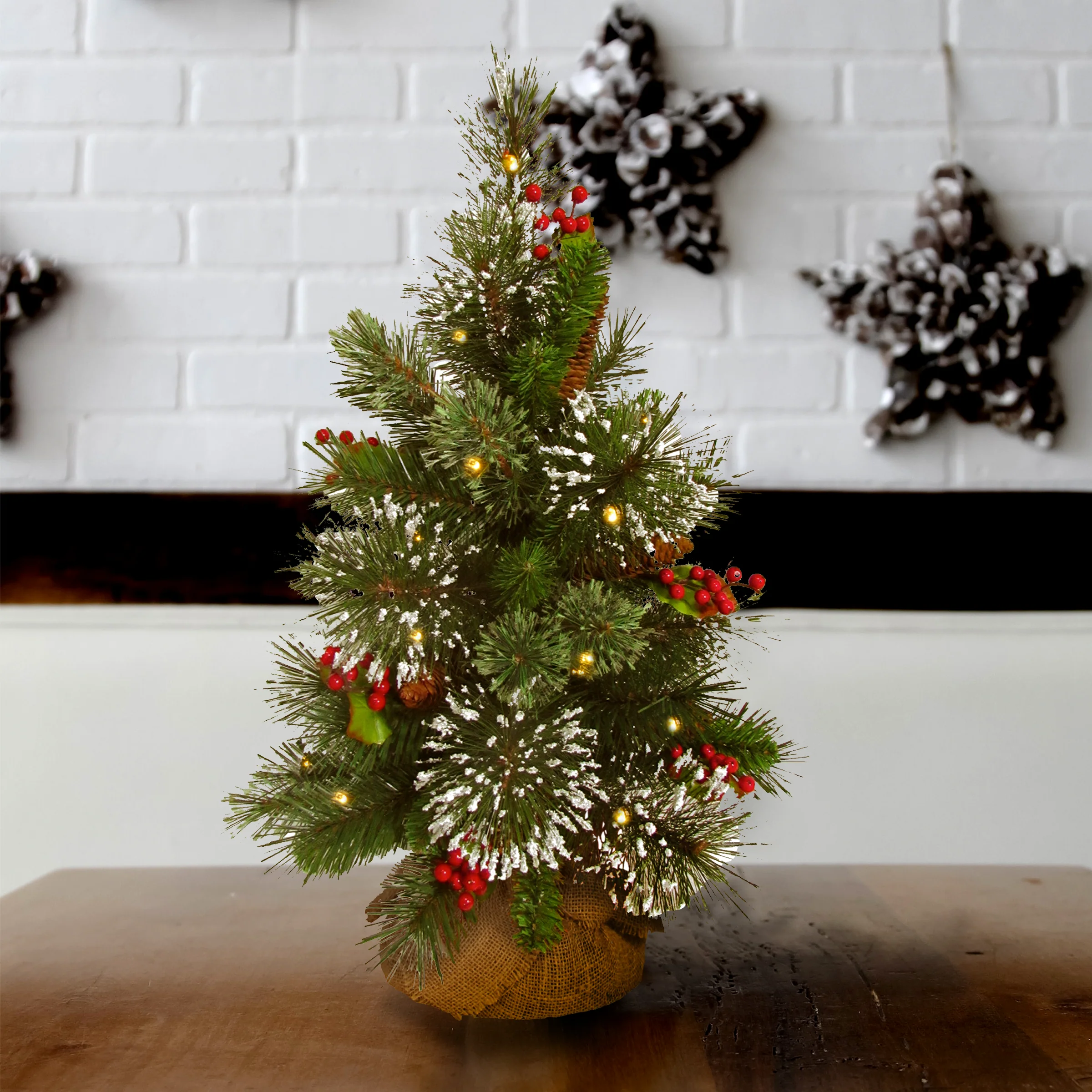 18 in.Pre-Lit Wintry Pine Tree with LED Lights - Image 2
