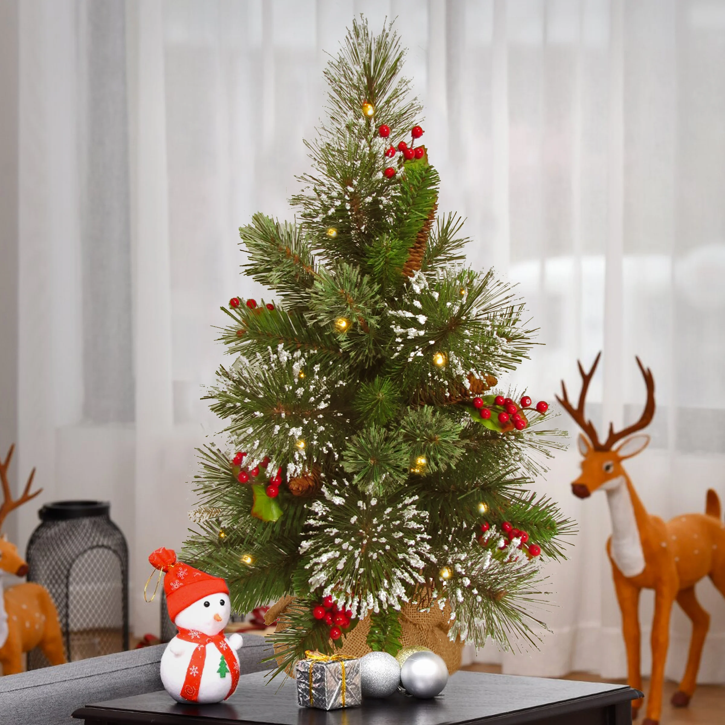 18 in. Pre-Lit  Wintry Pine Tree with Warm White LED Lights - Image 2
